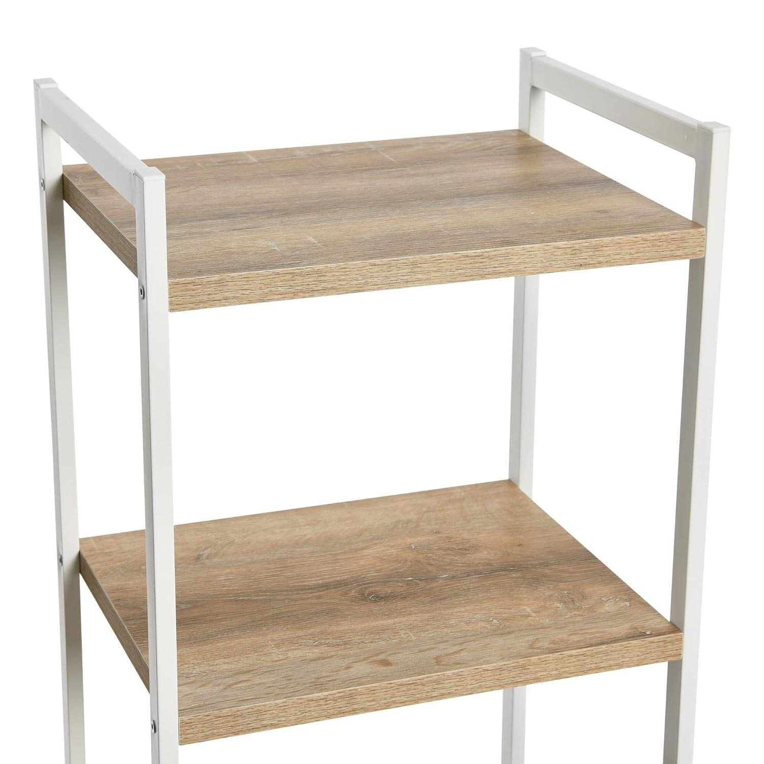 Household Essentials Tower Bookshelf, Tall and Narrow Bookshelf with 5 Shelves, Coastal Oak Wood Grain and White Metal, Coastal and Modern