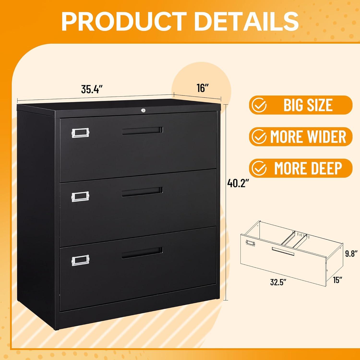 3 Drawer File Cabinet with Lock,Under Desk File Cabinet with Wheels,Black Rolling File Cabinet,Three Drawer Metal Filing Cabinet for Home Office,Fit A4/Letter/Legal File,Fully Assembled Except Casters