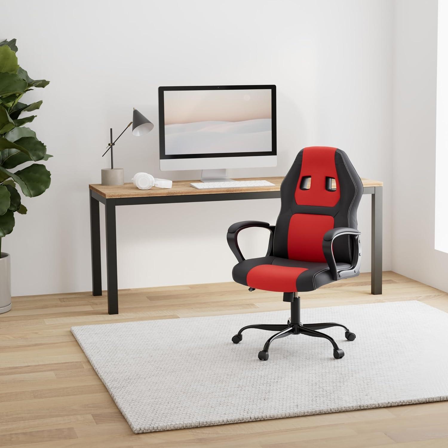 Dkelincs Gaming Chair Adjustable Game Chair PU Leather Computer Chair High Back Office Desk Chair with 360° Rolling Wheels & Lumbar Support for Teen, Red
