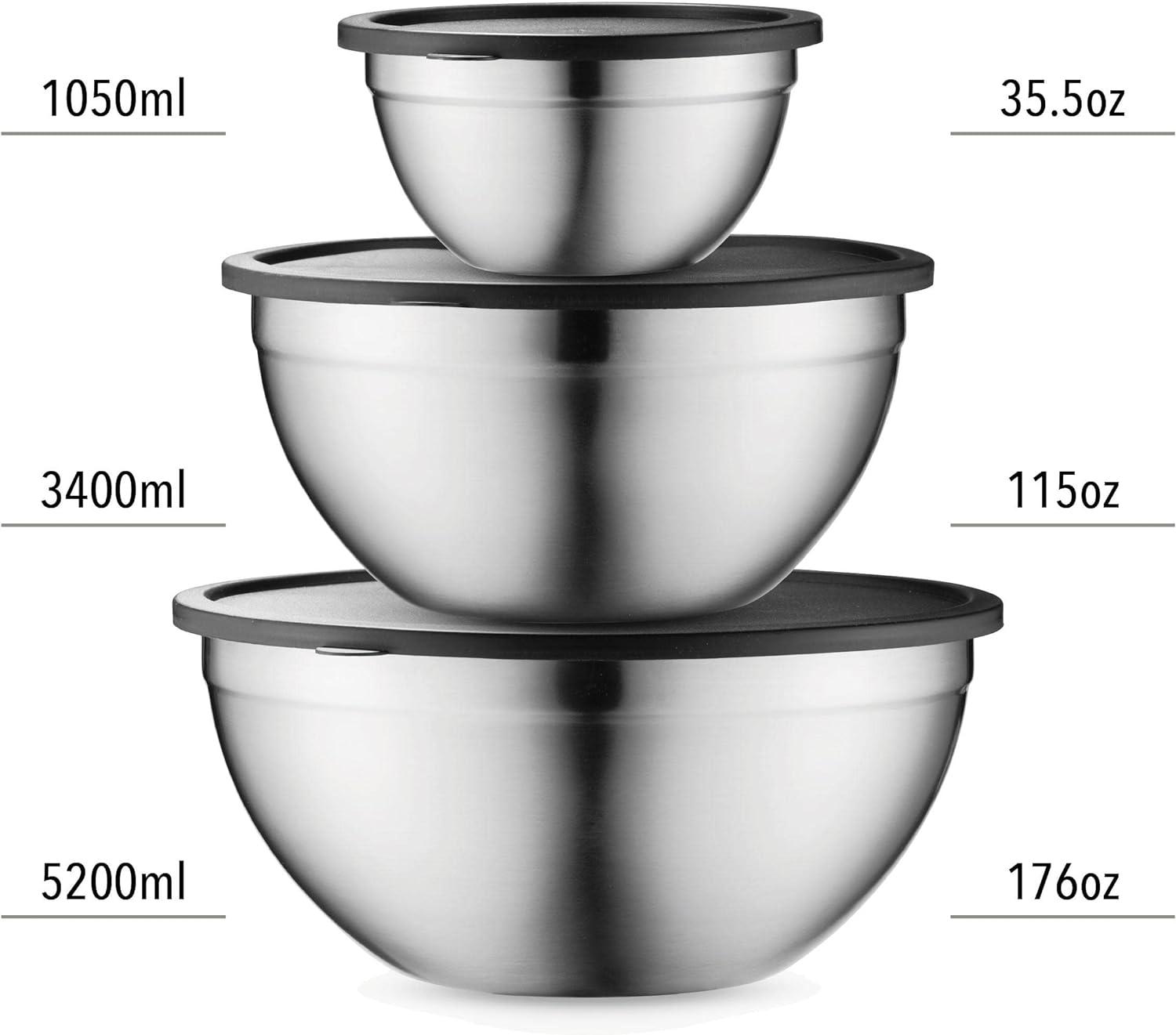 Classic Stainless Steel Mixing Bowl Set with Lids, 3-Piece