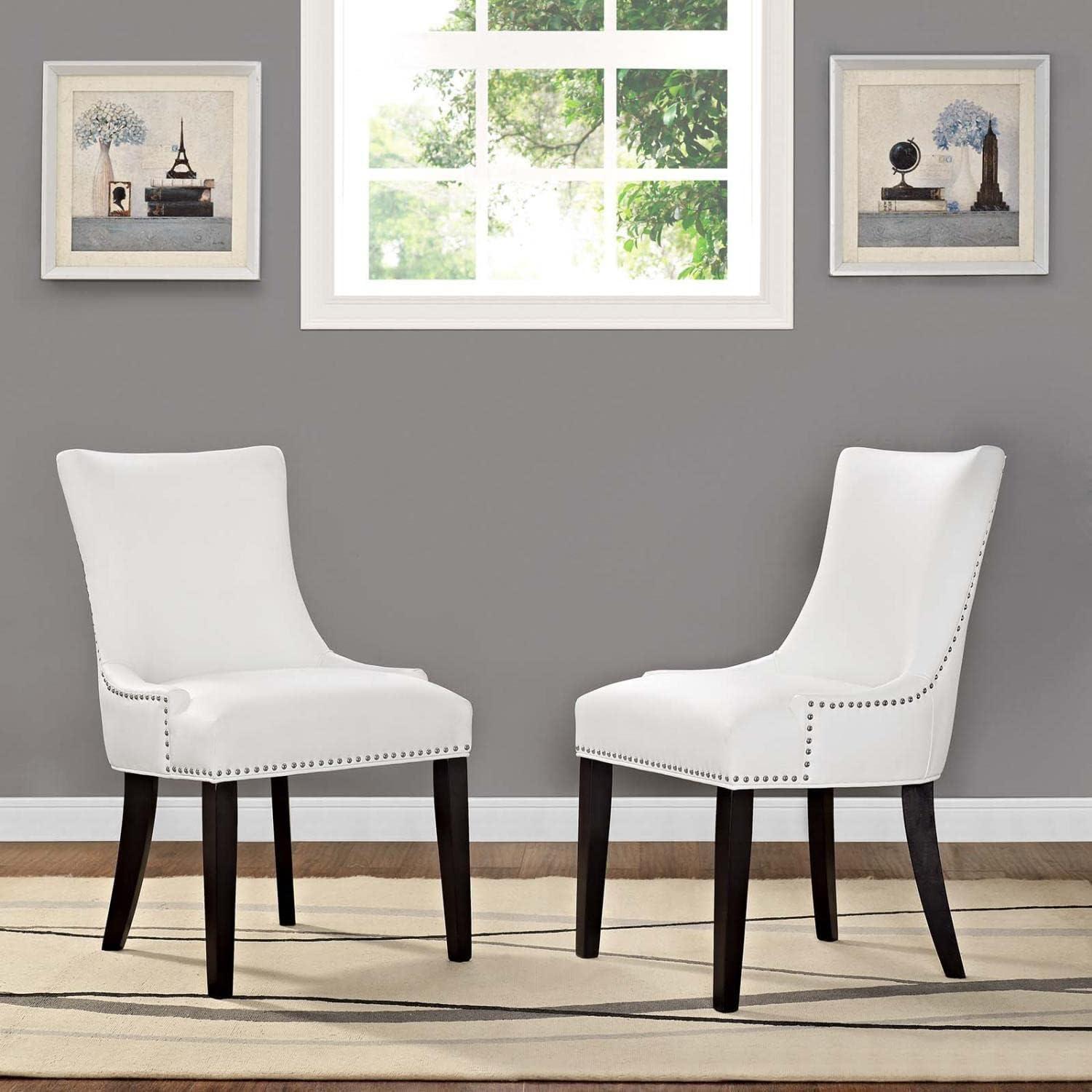 White Faux Leather Upholstered Side Chair with Wood Legs