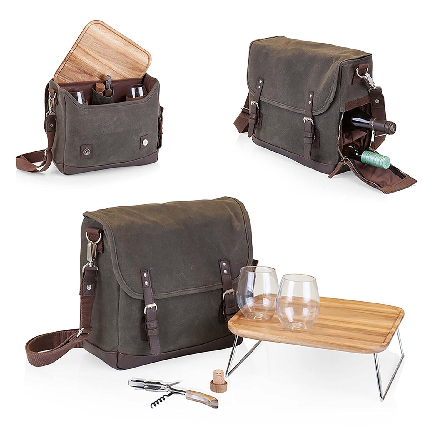 ONIVA™ Adventure Wine Tote Bag - 2 Bottle Wine Bag with Wine Glasses and Mini Table