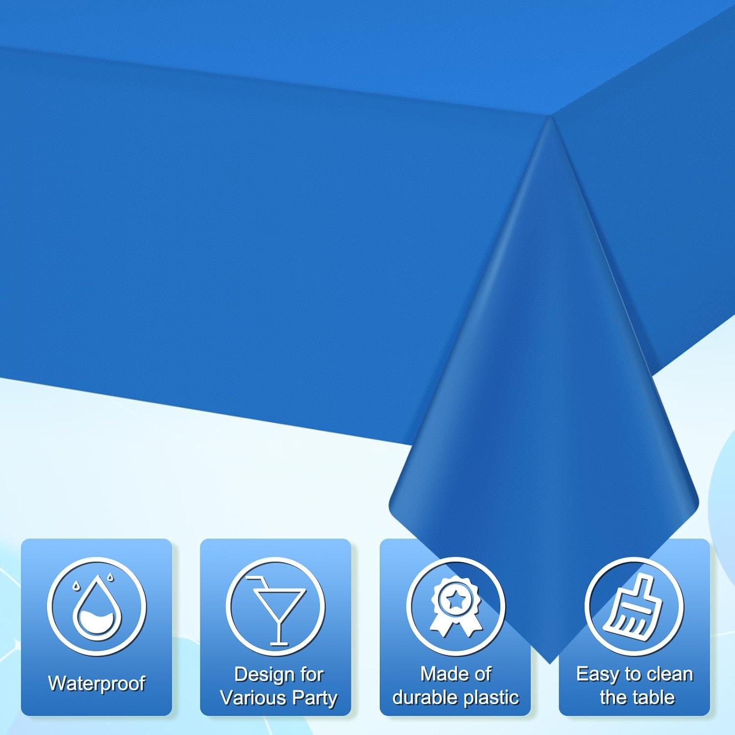 6 Pack Plastic Royal Blue Tablecloth for Parties, Rectangular Table Decorations, 54 x 108 Inches, Disposable Table Cover for Birthday, Graduation Party Supplies