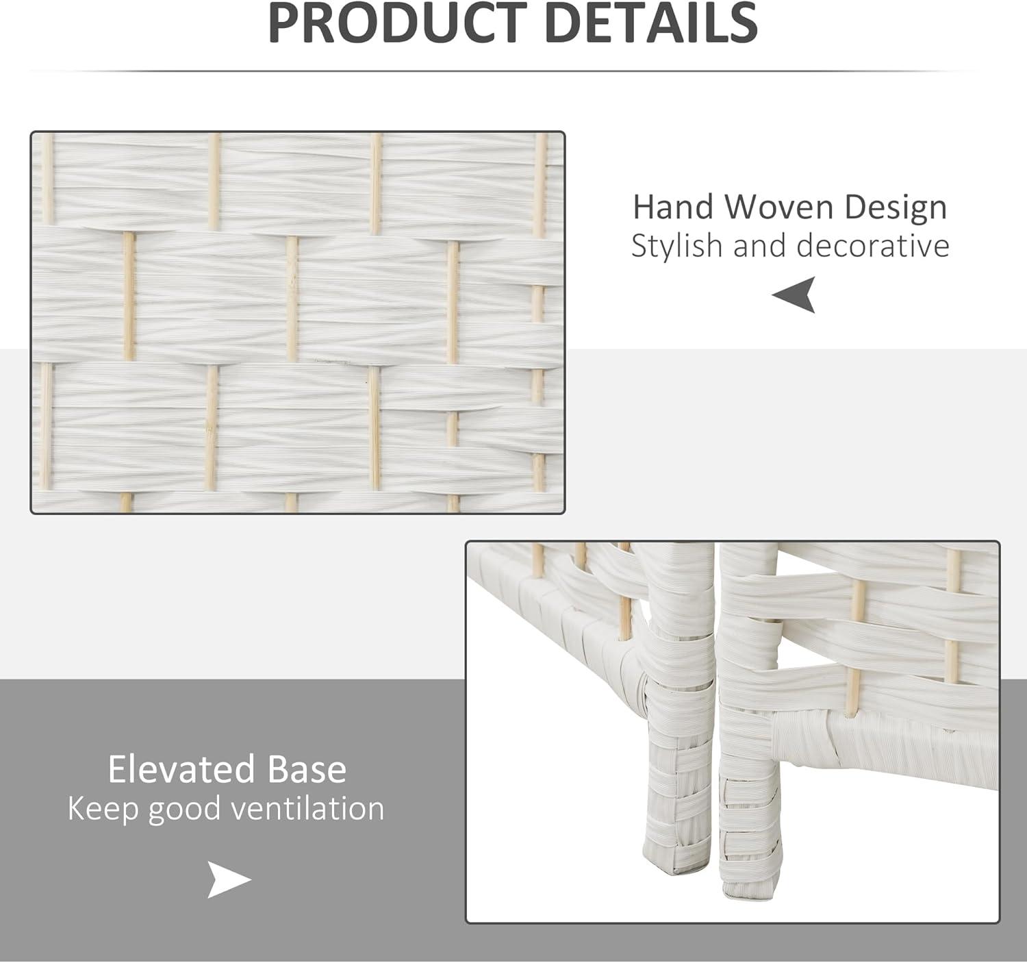 Highland Dunes Room Divider, Panel Folding Privacy Screen, 6FT Tall Portable Wicker Weave Partition Wall Divider For Bedroom, Home Office, White