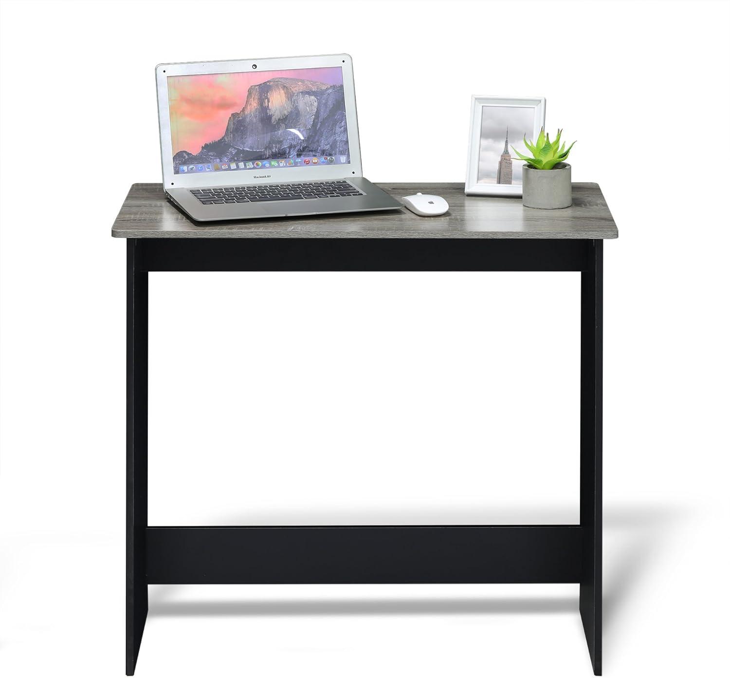 Simplistic French Oak Grey Study Desk with Black Accents