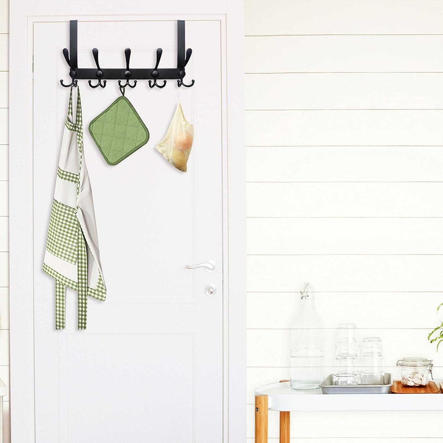 WEBI Over The Door Hook,Door Hanger Hook Rack with 5 Tri Hooks for Hanging Coats,Over Door Towel Rack Door Coat Towel Hanger Door Coat Rack for Bathroom,Behind Back of Door,Black