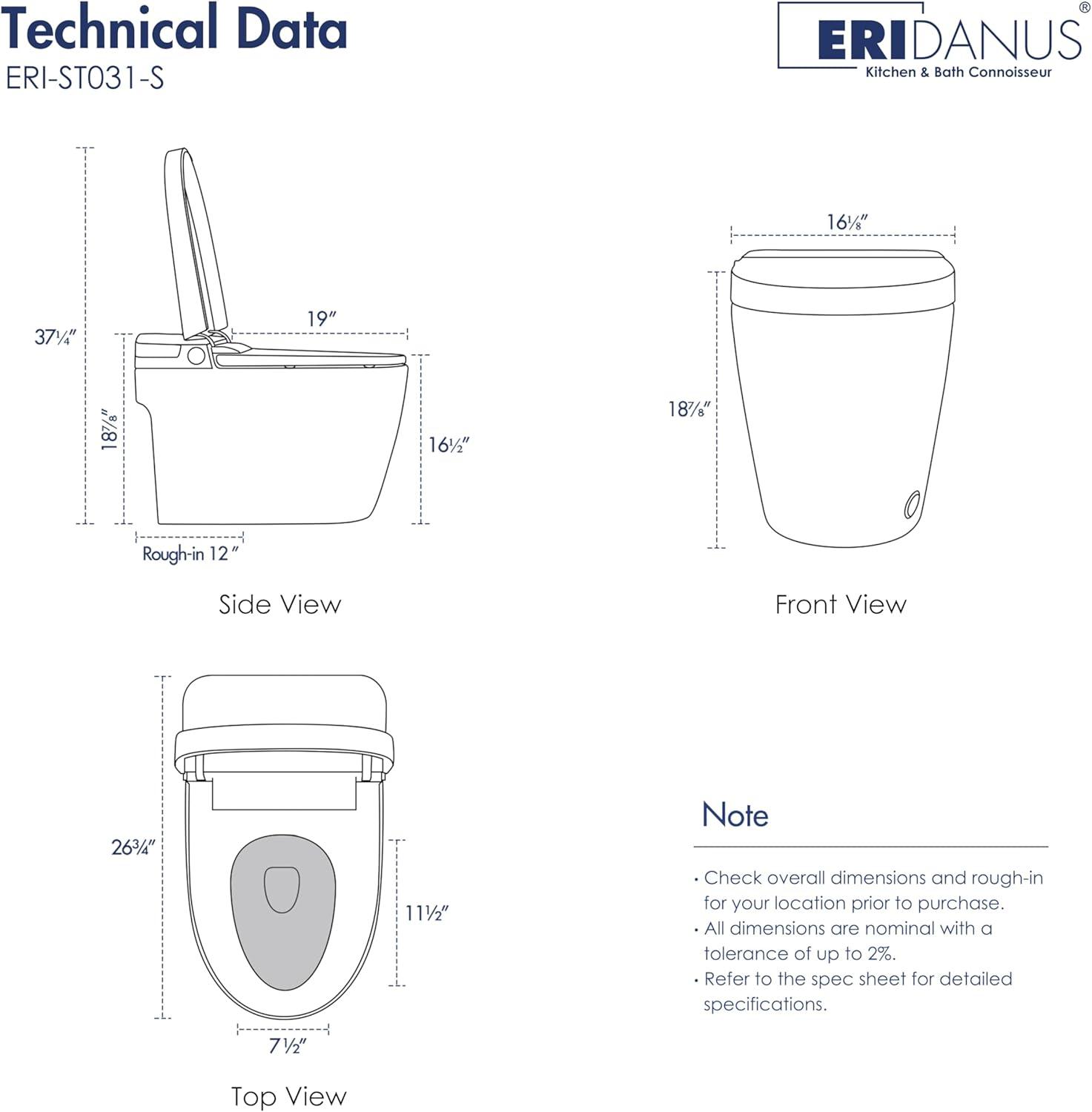Eridanus White Vitreous China Smart Bidet Toilet with Heated Seat and Remote Control