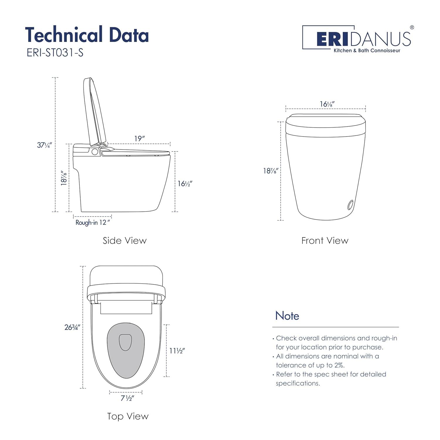 Eridanus White Vitreous China Smart Bidet Toilet with Heated Seat and Remote Control