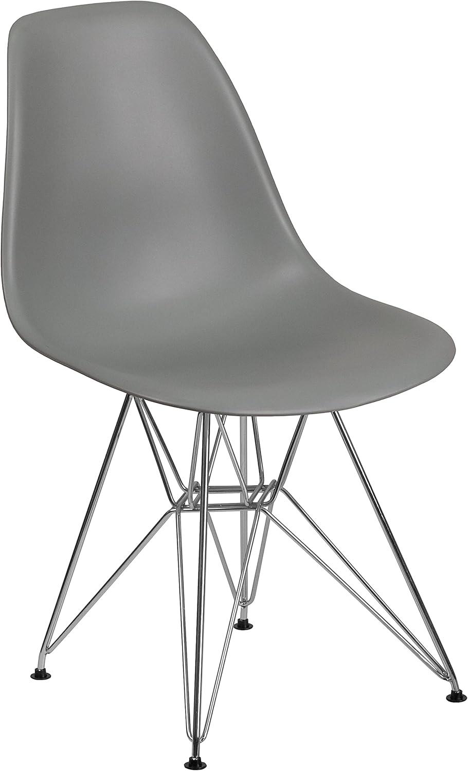 Flash Furniture 2 Pack Elon Series Moss Gray Plastic Chair with Chrome Base