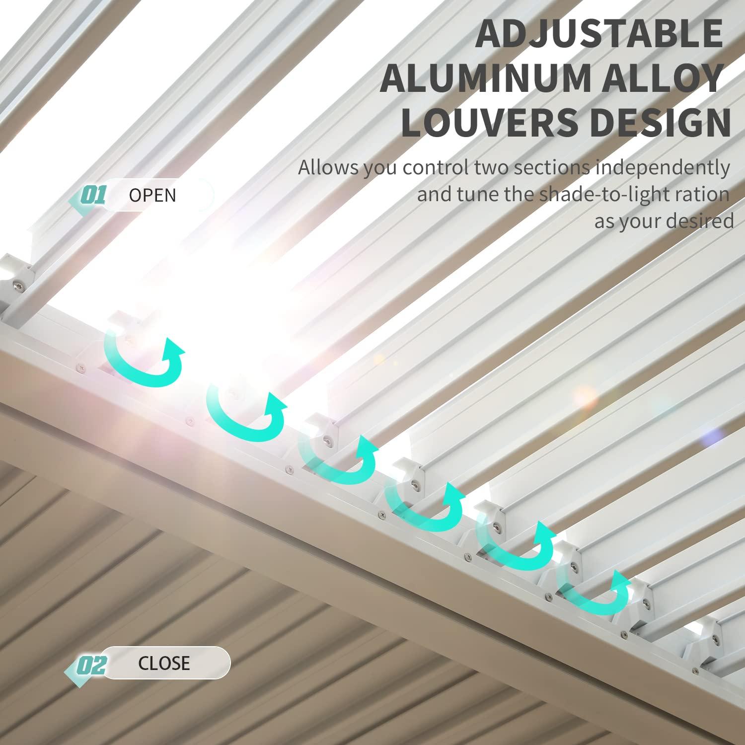 Erommy  Outdoor Louvered Pergola Gazebo with Adjustable Aluminum Rainproof Roof 10'x10' - White