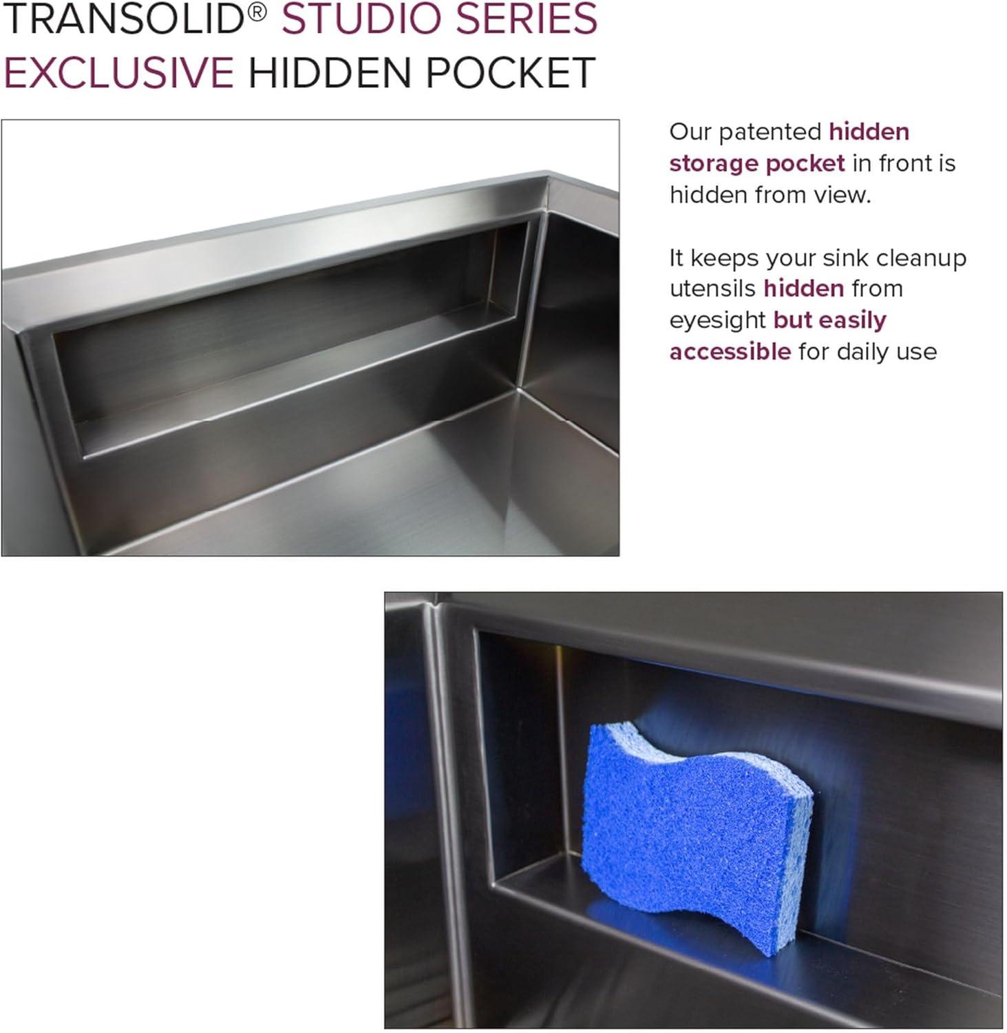 Transolid Studio 26-in x 19-in x 11-in Undermount Stainless Kitchen Sink, SinkPocket, Grid, Strainer