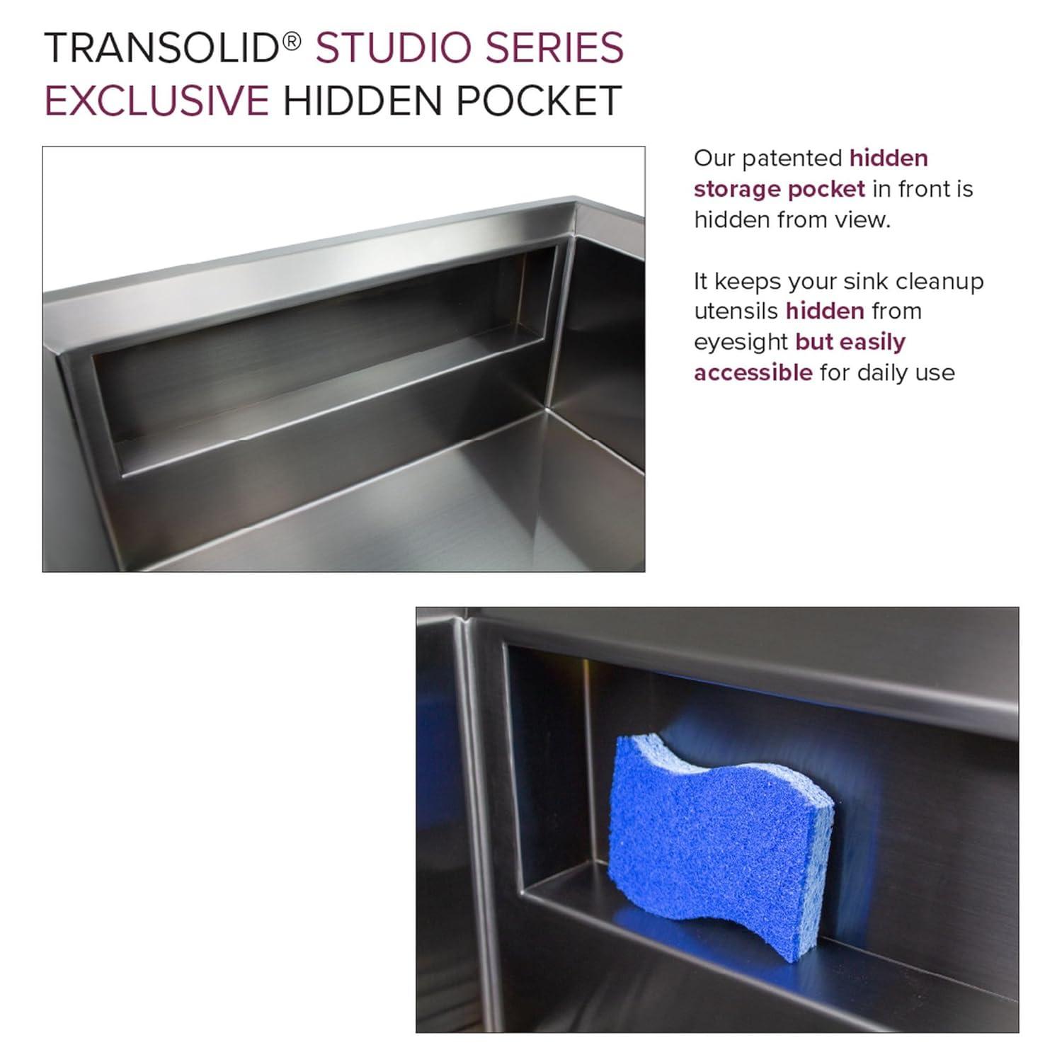 Transolid Studio 26-in x 19-in x 11-in Undermount Stainless Kitchen Sink, SinkPocket, Grid, Strainer