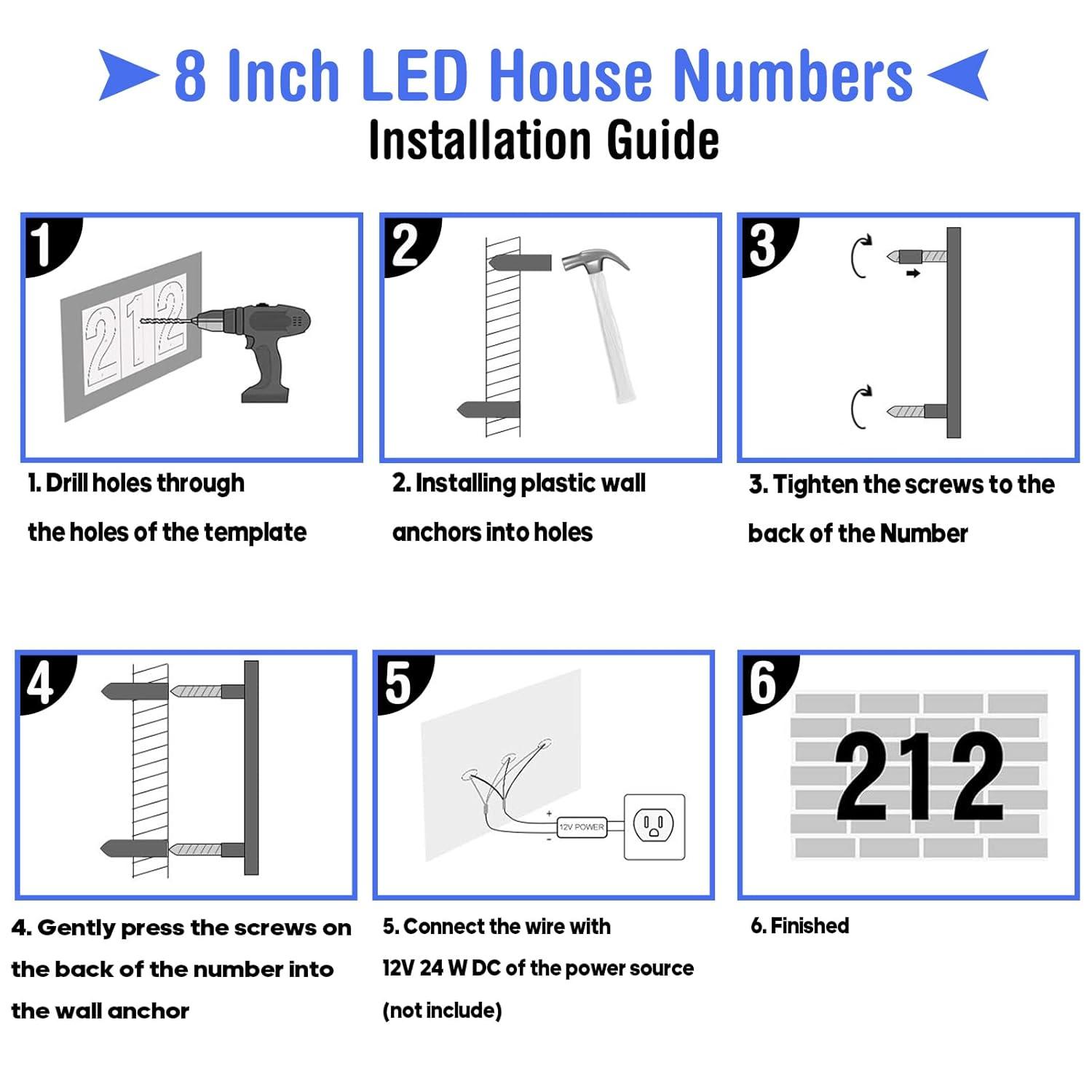 8 Inch Black Stainless Steel LED Backlit Floating House Number