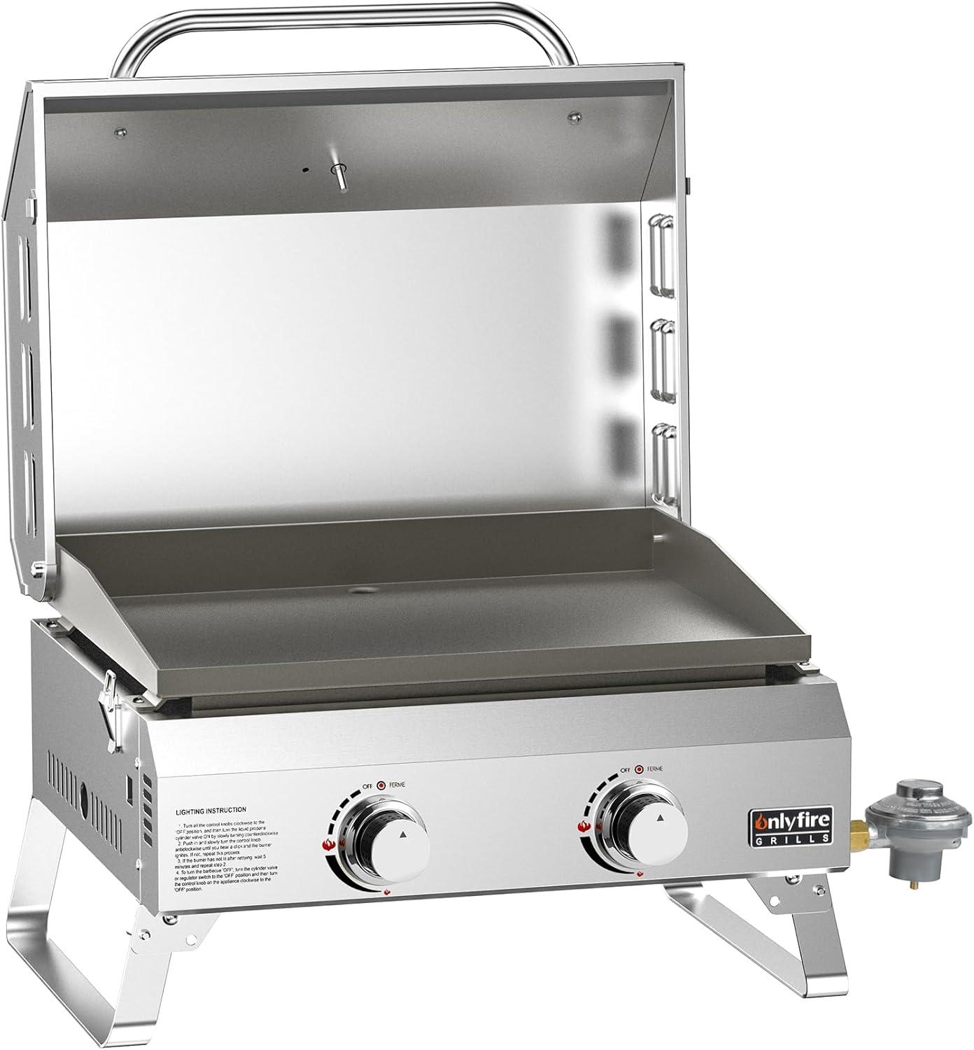Onlyfire 2-Burner Stainless Steel Propane Gas Griddle with Lid