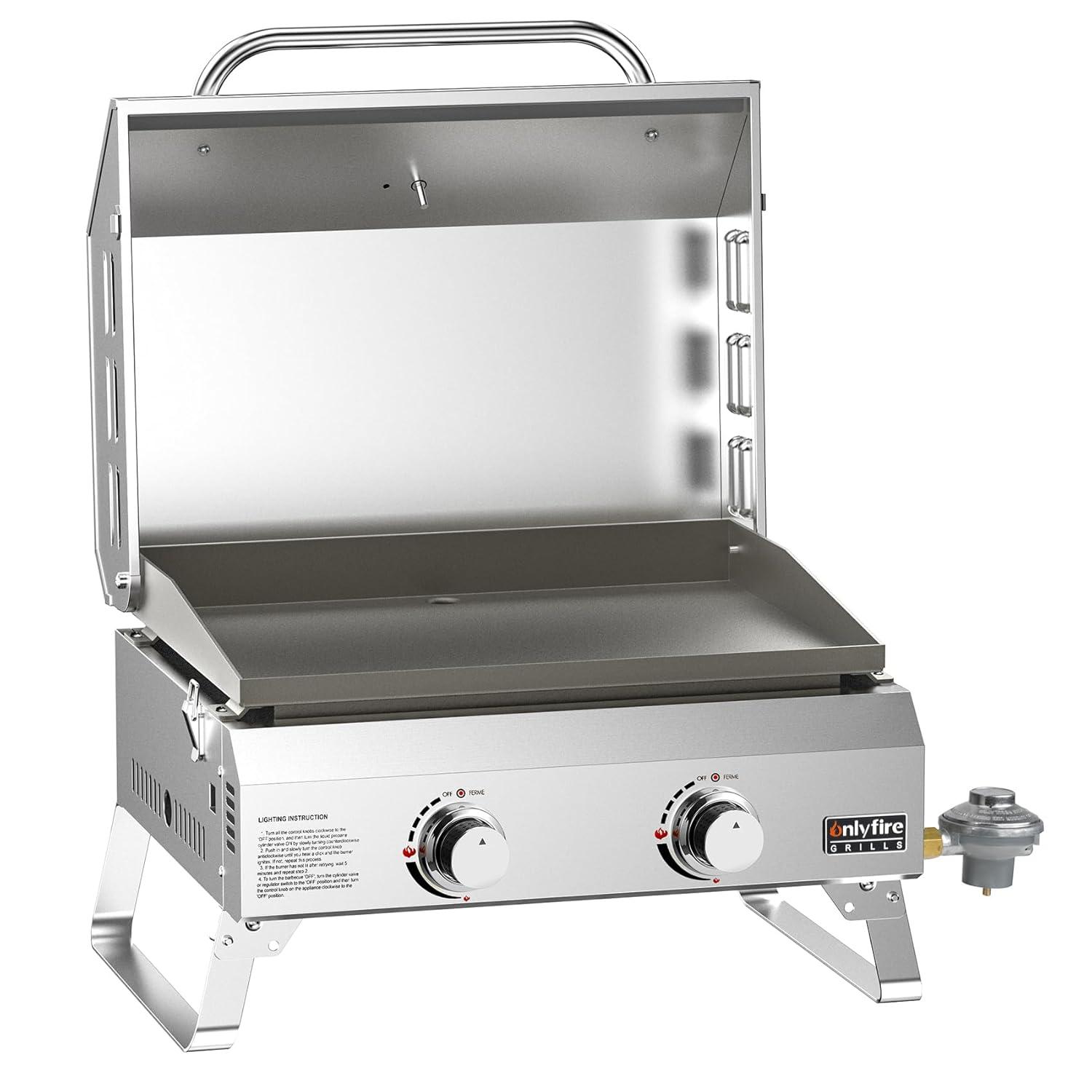 Onlyfire 2-Burner Stainless Steel Propane Gas Griddle with Lid