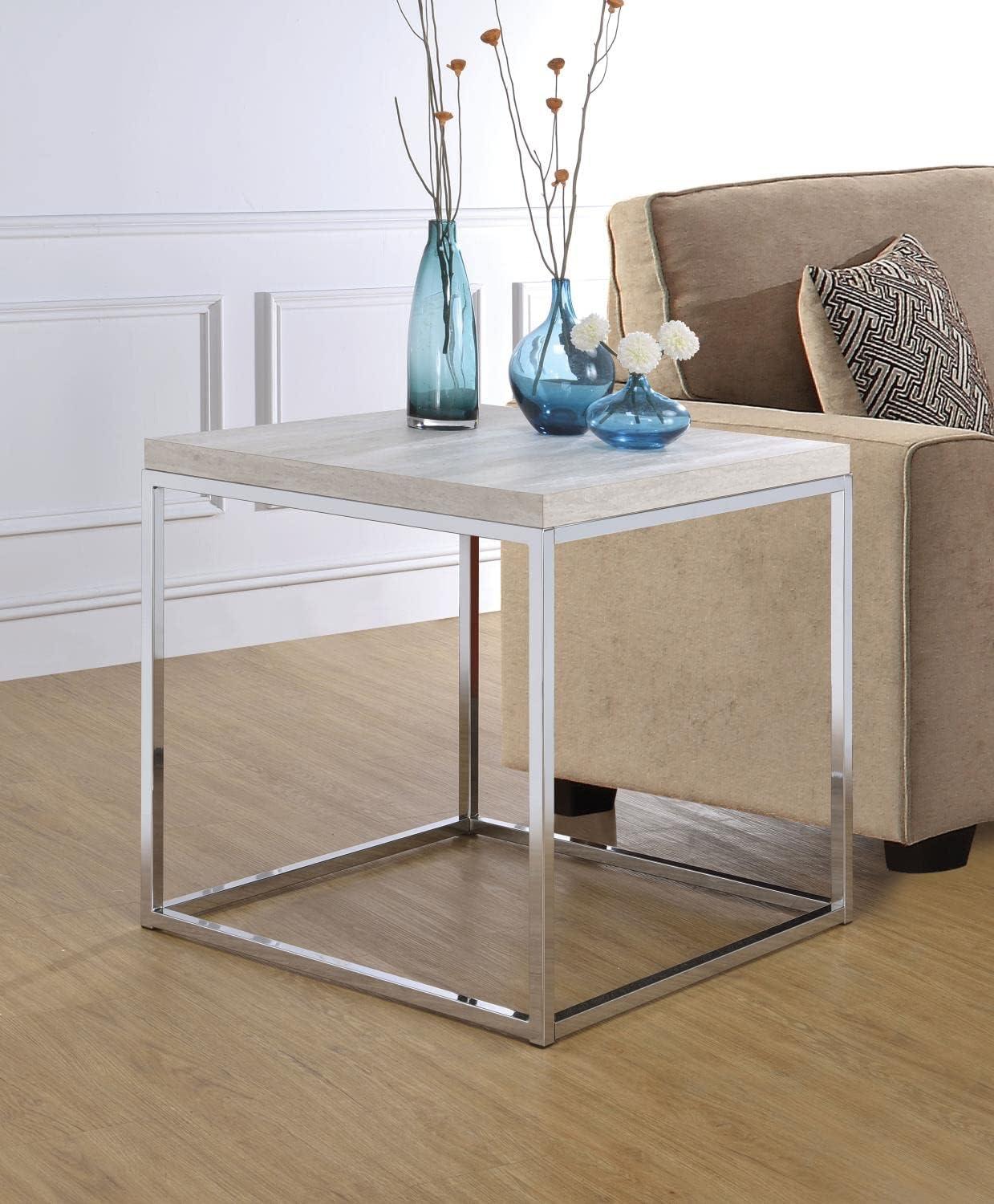 Snyder 24" Square Chrome & White Wooden End Table