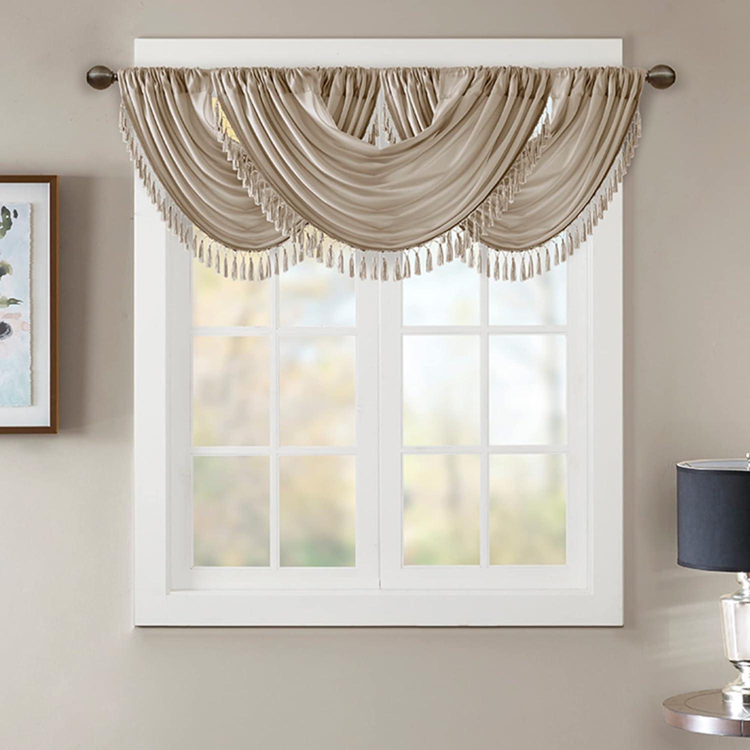 Madison Park Elena Faux Silk Waterfall Embellished 38'' W Window Valance
