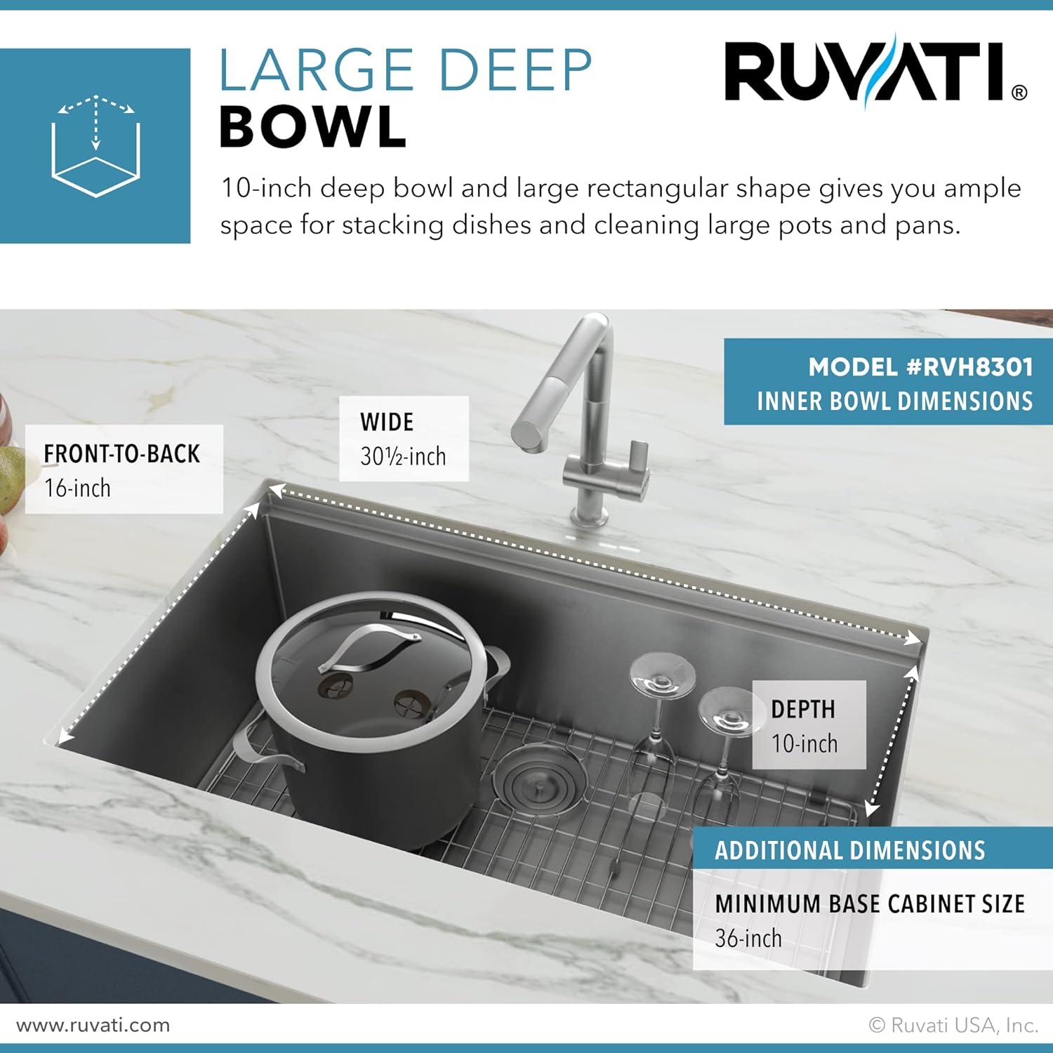 Ruvati Workstation Ledge Undermount 16 Gauge Stainless Steel Kitchen Sink Single Bowl