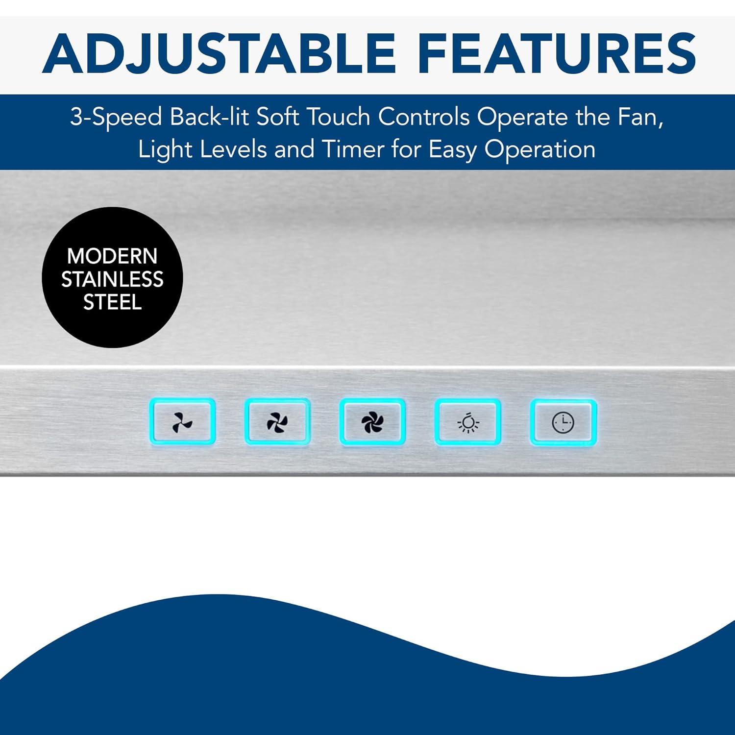 30 in. Convertible Wall Mount Low Profile Pyramidal Chimney Range Hood, 450 Max CFM, Stainless Steel