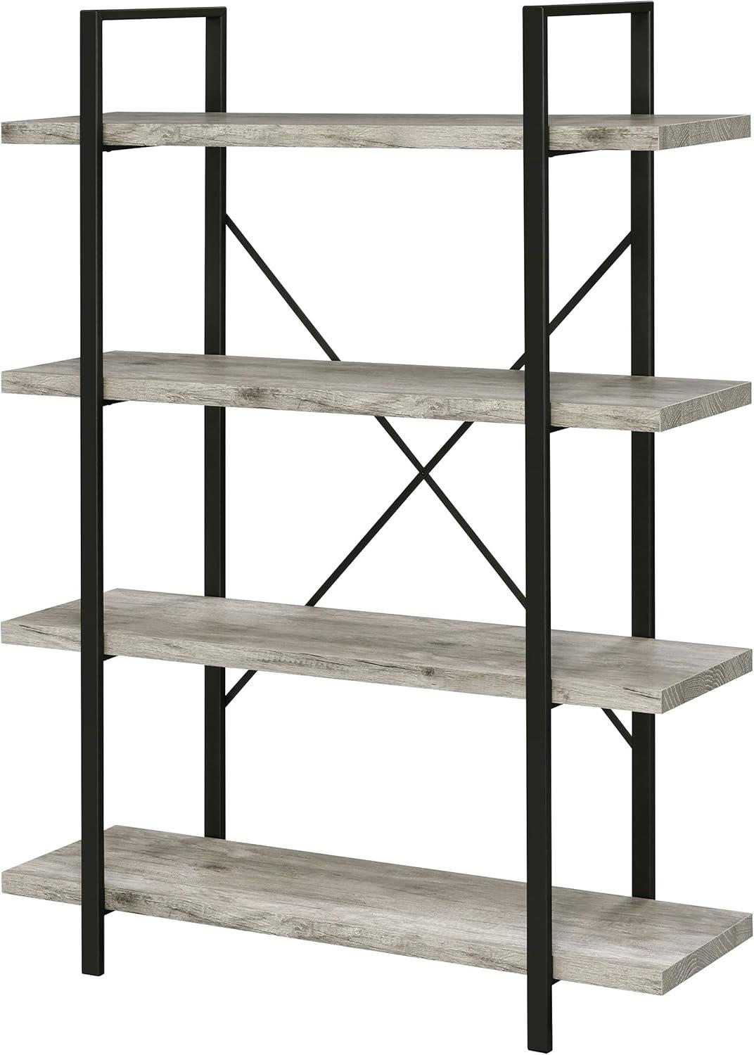 55" Cole 4 Shelf Bookcase with Frame Gray Driftwood/Gunmetal - Coaster
