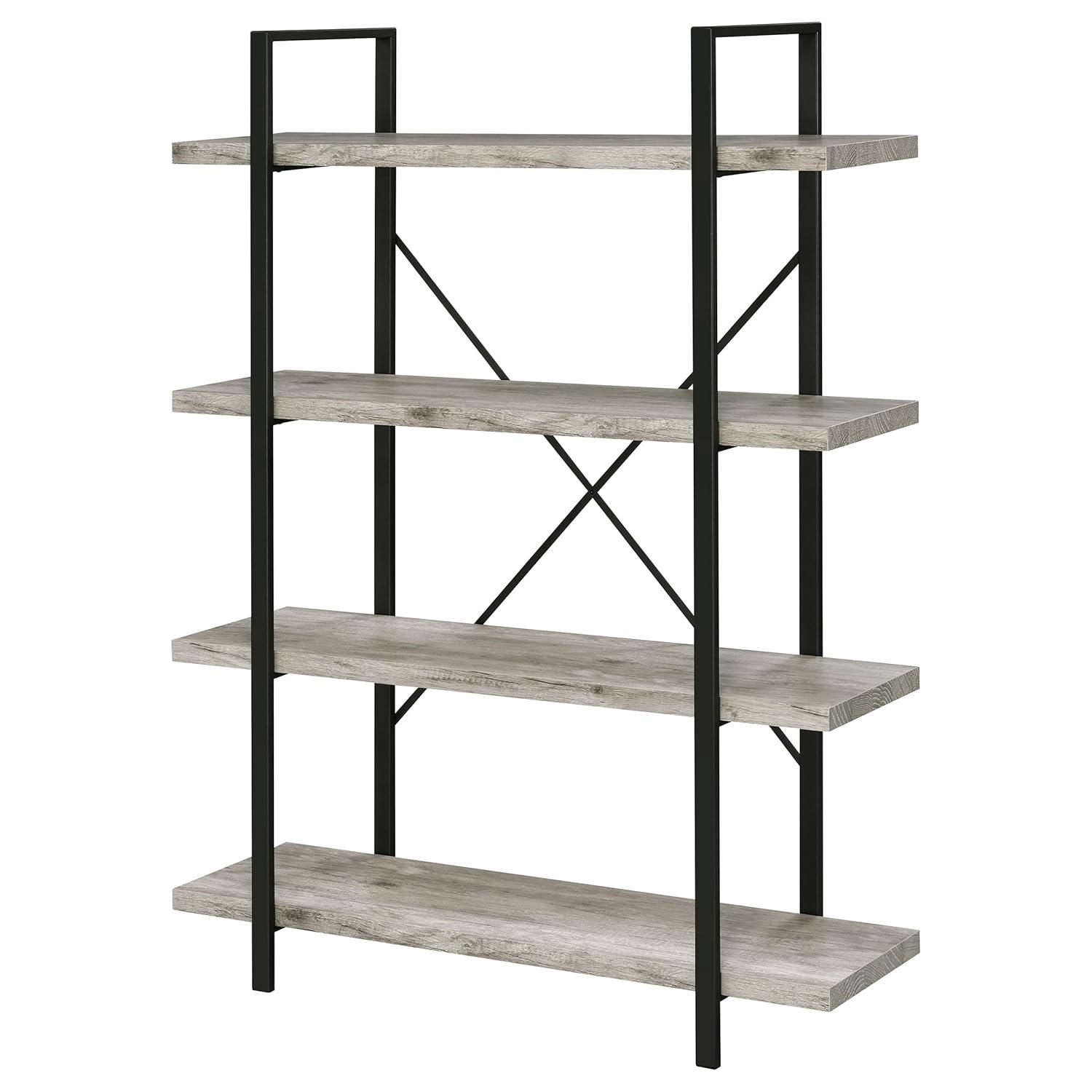 55" Cole 4 Shelf Bookcase with Frame Gray Driftwood/Gunmetal - Coaster