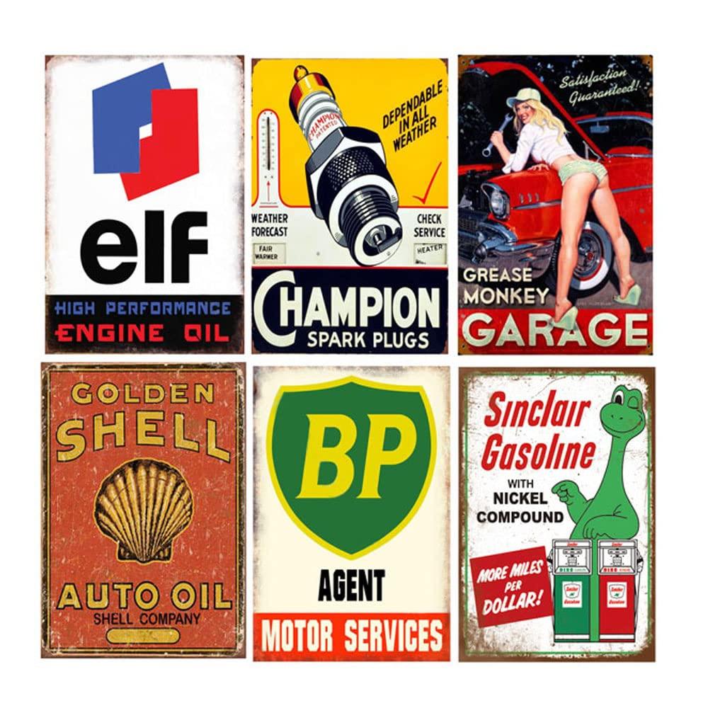Reproduced Vintage Tin Sign Pack, Gas Oil Retro Advert Antique Metal Signs for Garage Man Cave Bar Kitchen, Nostalgic Car Decor, 8x12 Inch (35 Pieces A)