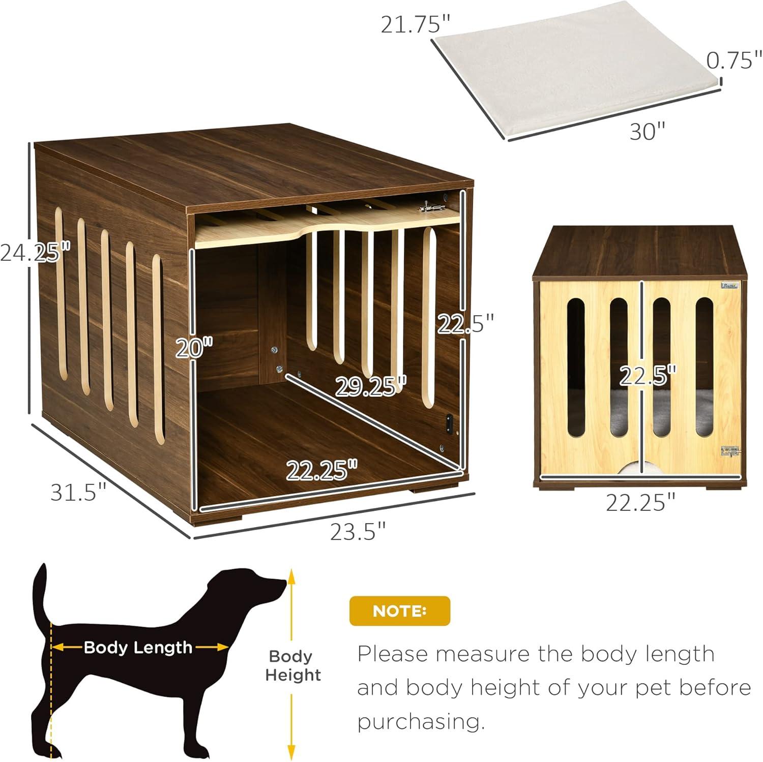 PawHut Furniture Style Dog Crate End Table with Removable Door Panel, Dog Crate Bed with Foam Cushion, Safety Lock, Indoor Use, for Small & Medium Dogs, Brown