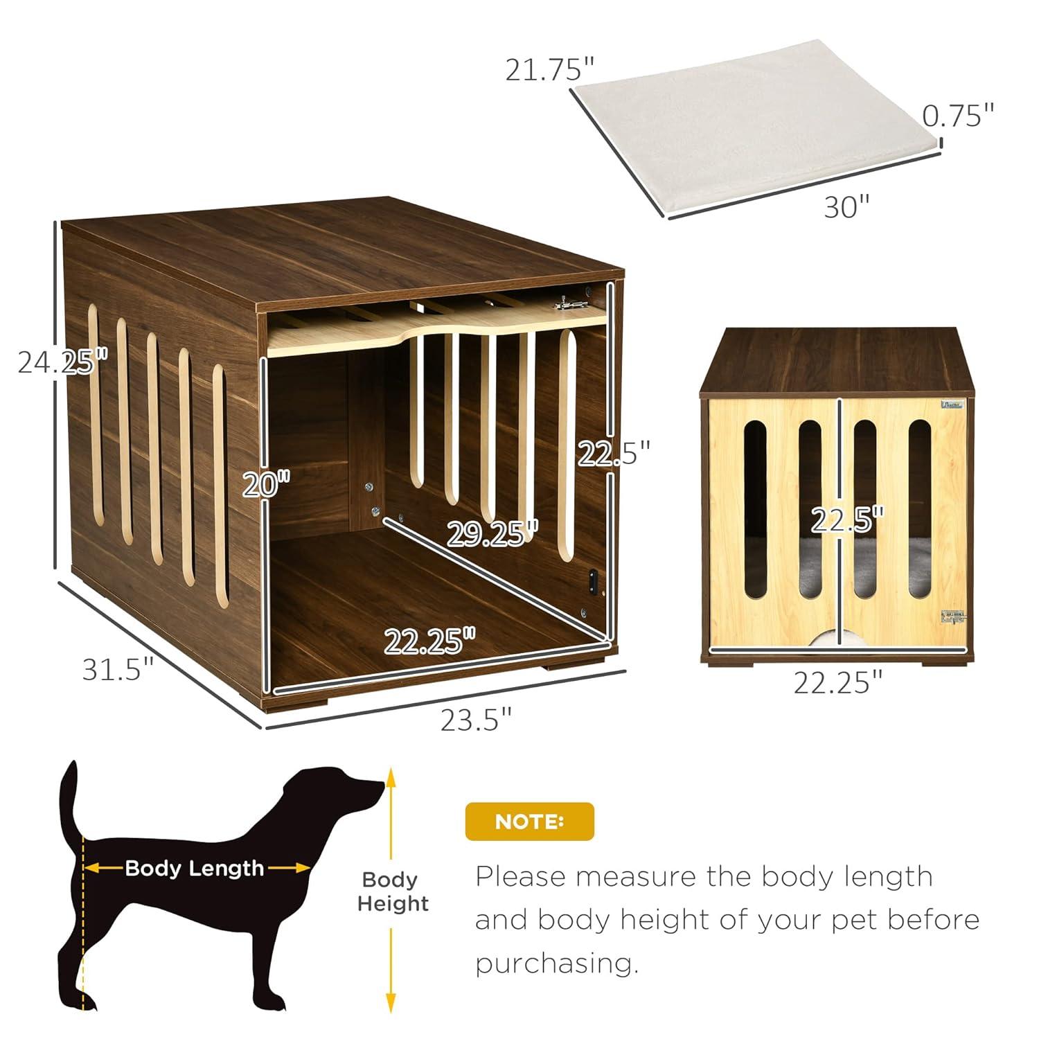 PawHut Furniture Style Dog Crate End Table with Removable Door Panel, Dog Crate Bed with Foam Cushion, Safety Lock, Indoor Use, for Small & Medium Dogs, Brown