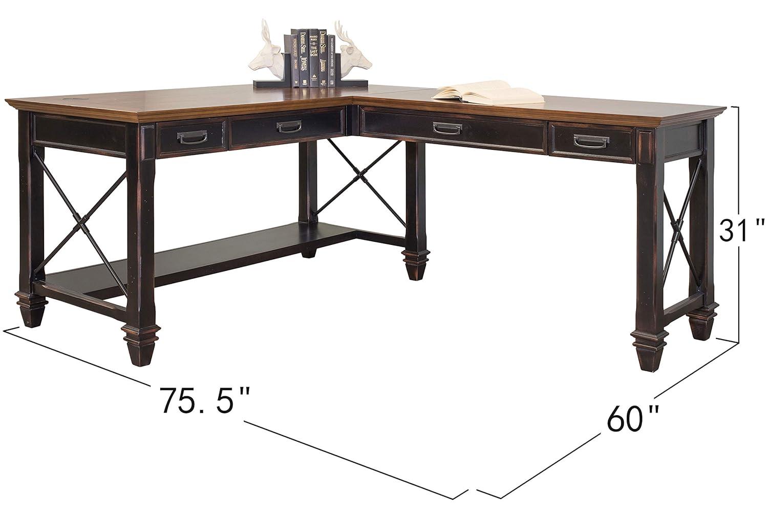 Hartford Open L Shaped Desk Brown - Martin Furniture: Vintage Style, Wire Mesh, Home Office