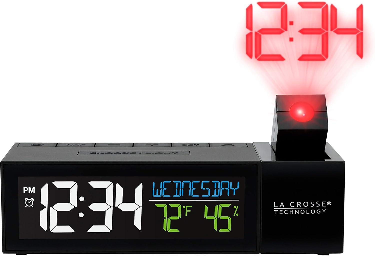 La Crosse Technology Black Pop-up Bar Projection LCD Alarm Clock with USB Port, 616-1950-INT