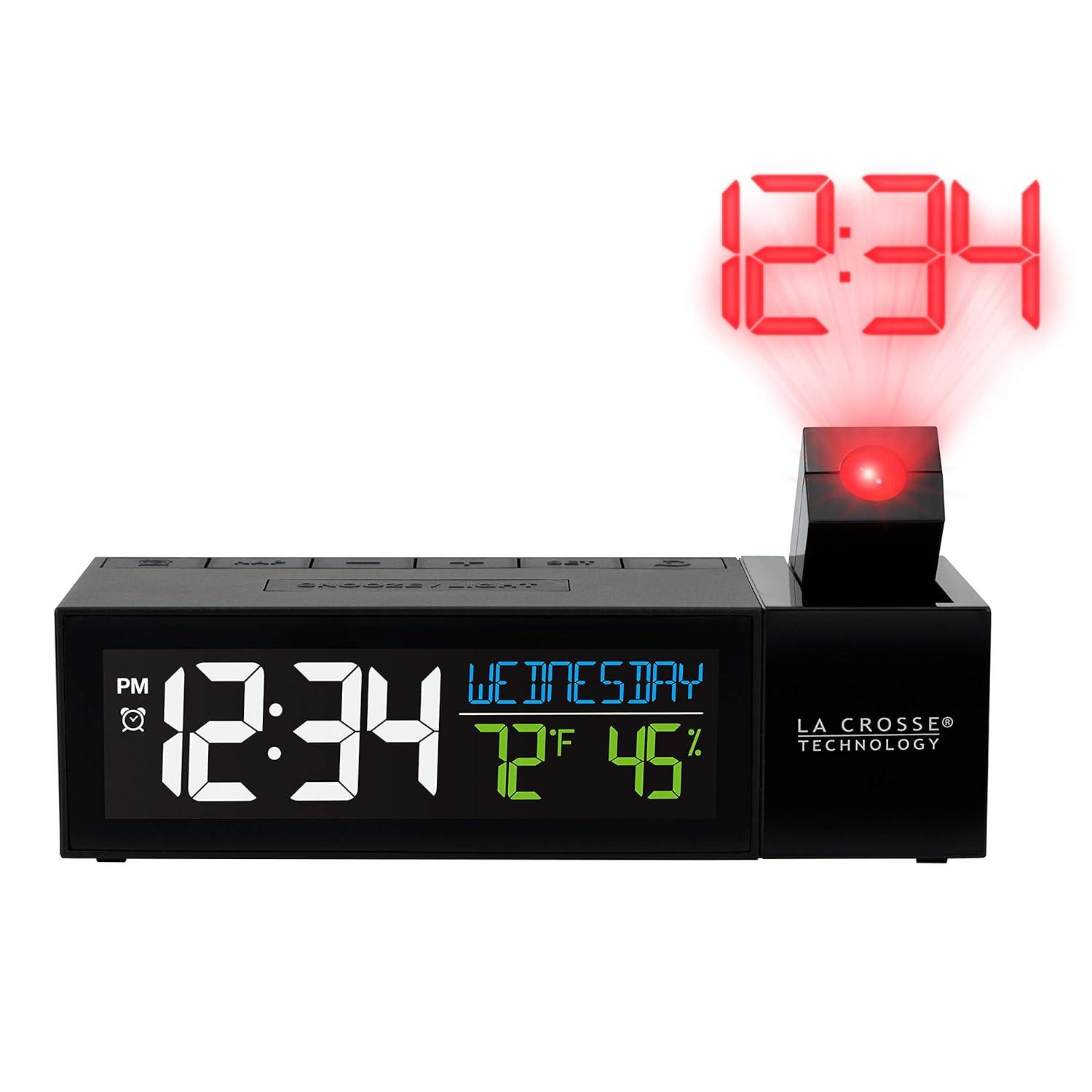 La Crosse Technology Black Pop-up Bar Projection LCD Alarm Clock with USB Port, 616-1950-INT