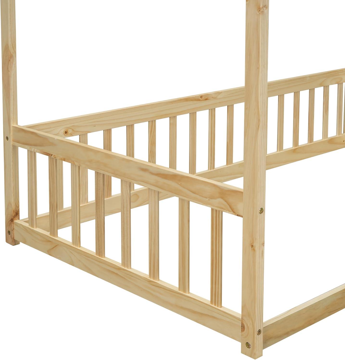 Natural Pine Twin Canopy Bed with Drawer and Headboard