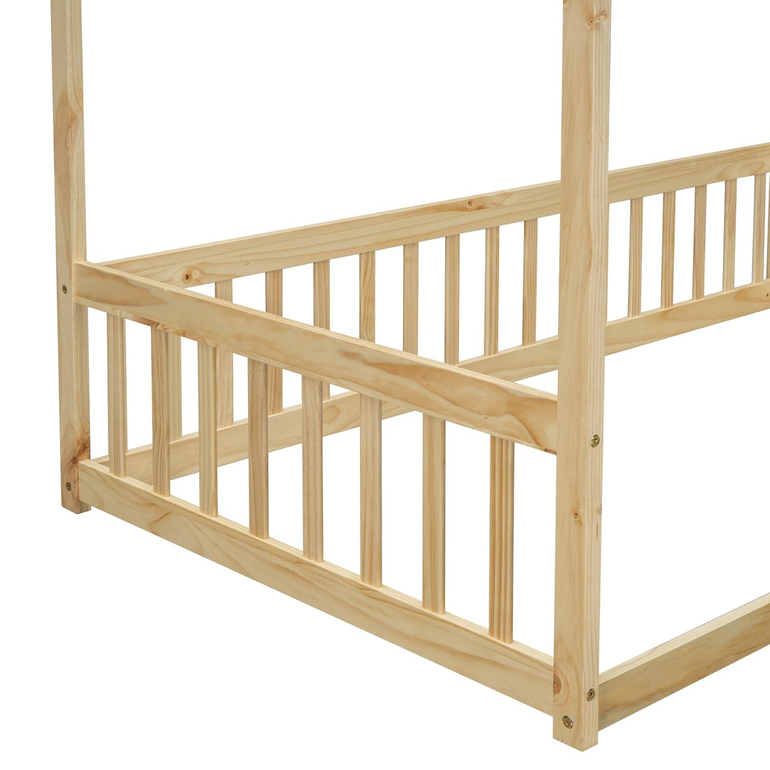 Natural Pine Twin Canopy Bed with Drawer and Headboard