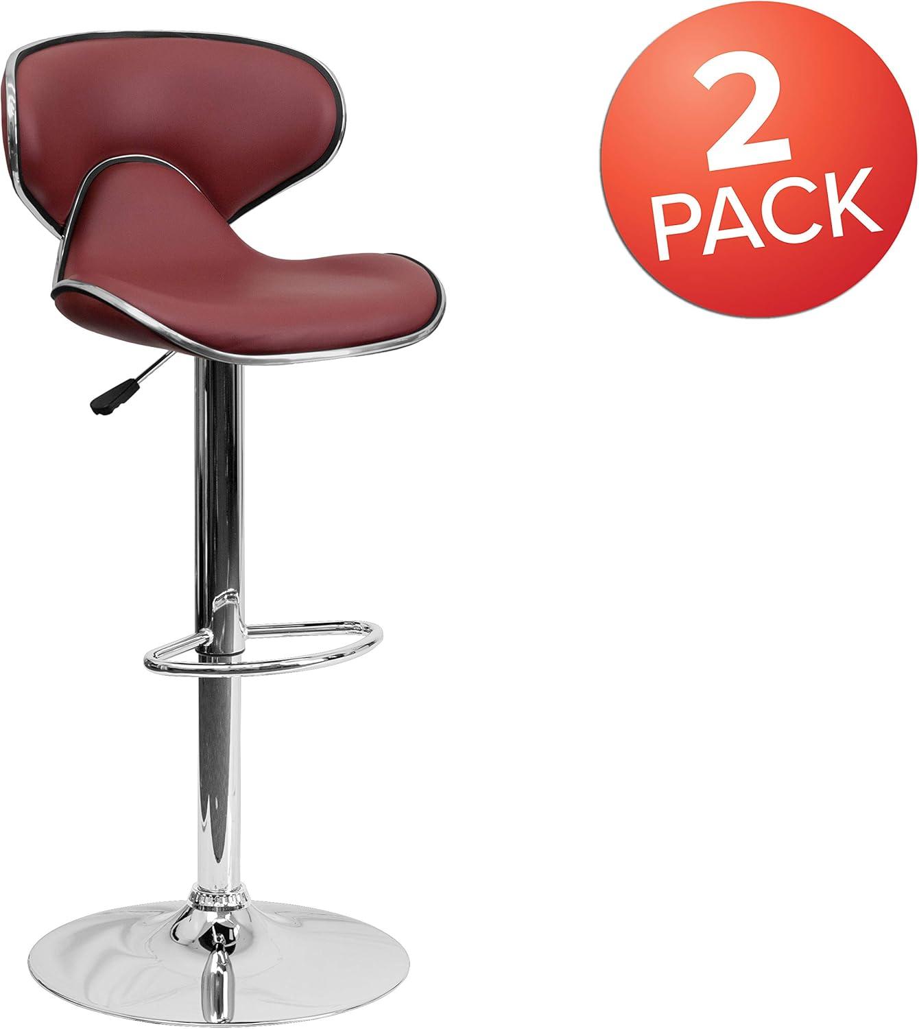 Flash Furniture Contemporary Cozy Mid-Back Burgundy Vinyl Adjustable Height Barstool with Chrome Base