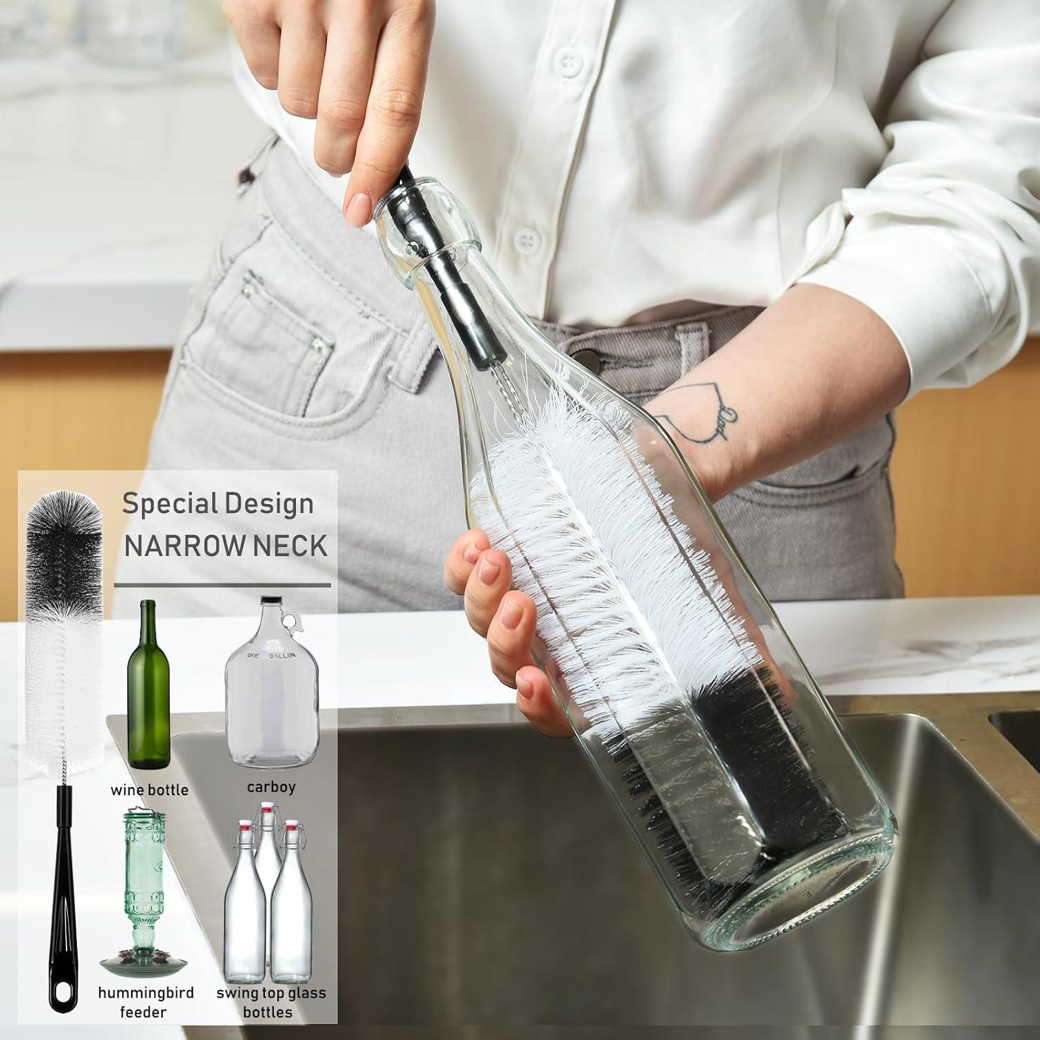 ZOUYUE 8 Pcs Bottle Cleaning Brush Set Long Handle Black Bottle Cleaner Sturdy Food Grade for Cleaning Baby Bottles Sports Water Bottles Flask