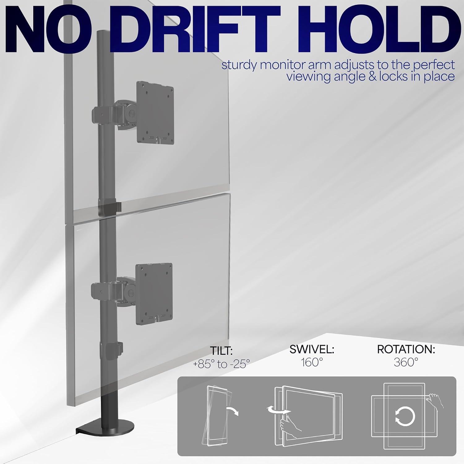 Dual Vertically Stacked Black Steel Monitor Desk Mount for 49" Ultrawide Screens