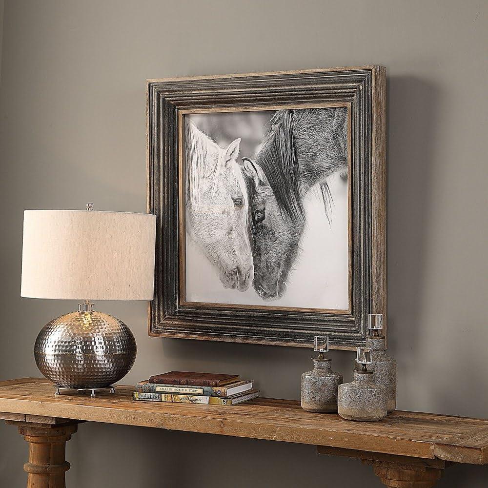 Rustic Gray Framed Horse Print with Distressed Wood Frame