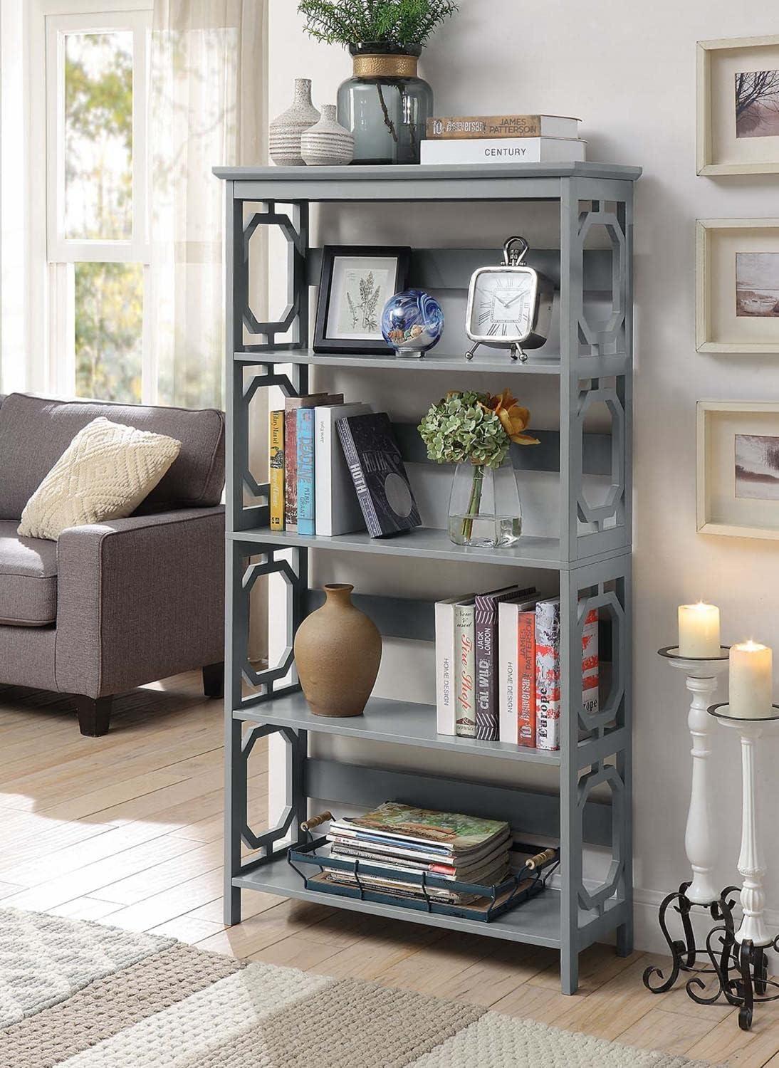 Omega Collection 5-Tier Gray MDF Contemporary Bookcase