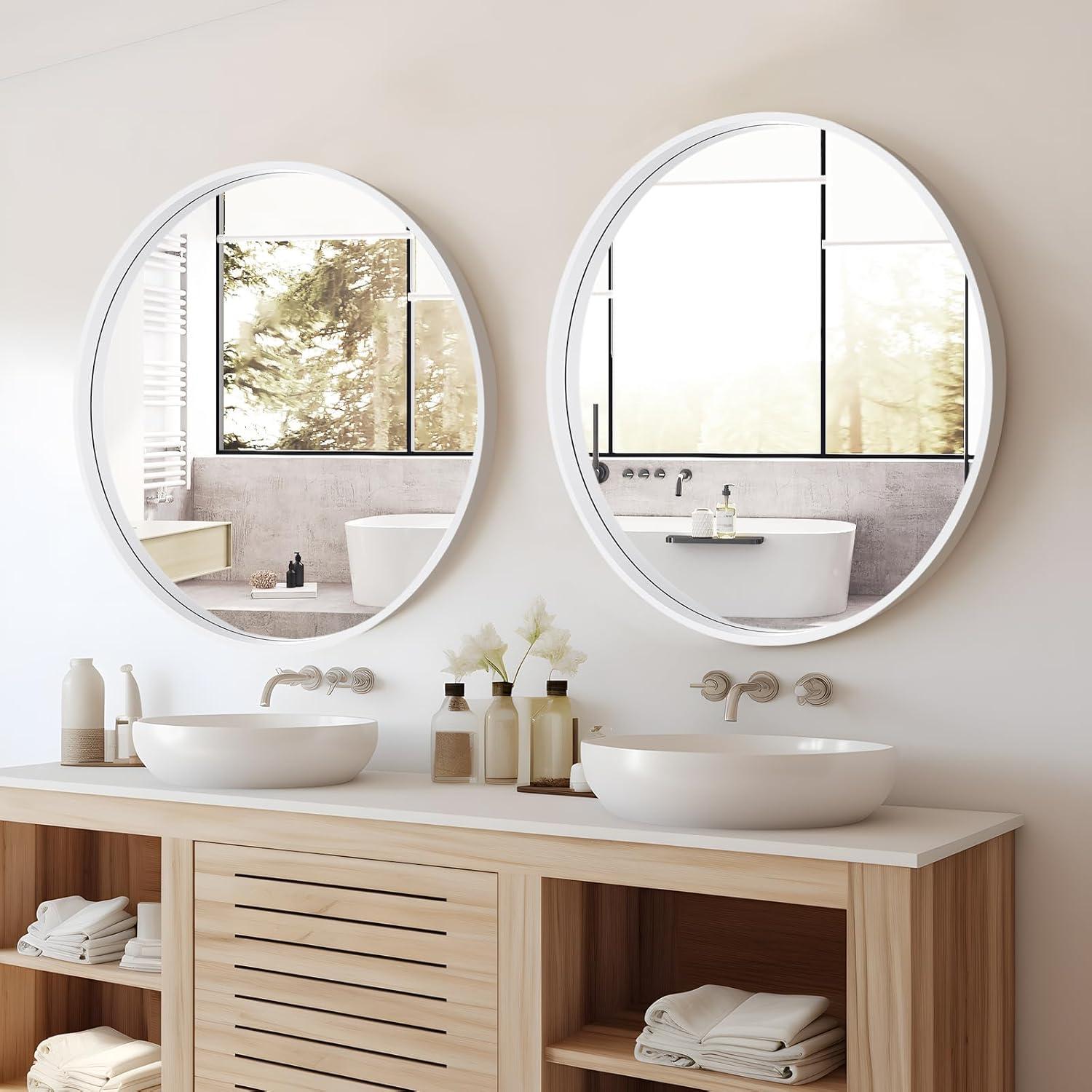 Walnut Round Pine Wood Mirror, 32" Diameter