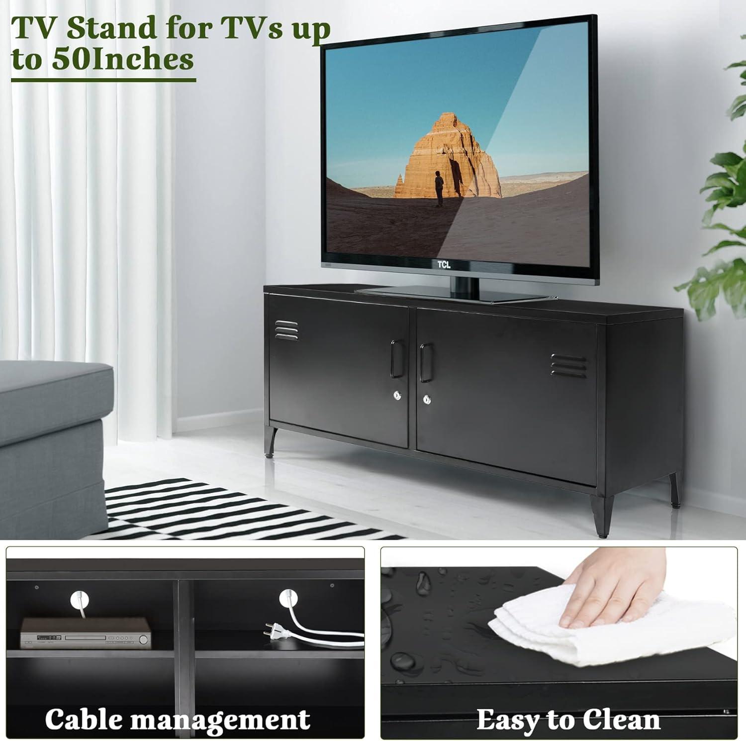 HOPUBUY Metal Storage Cabinet with Lock, Steel Locker Cabinet with Removable Shelves and 2 Locking Doors, Black Storage Cabinets for Home, Garage, Office, Bedroom