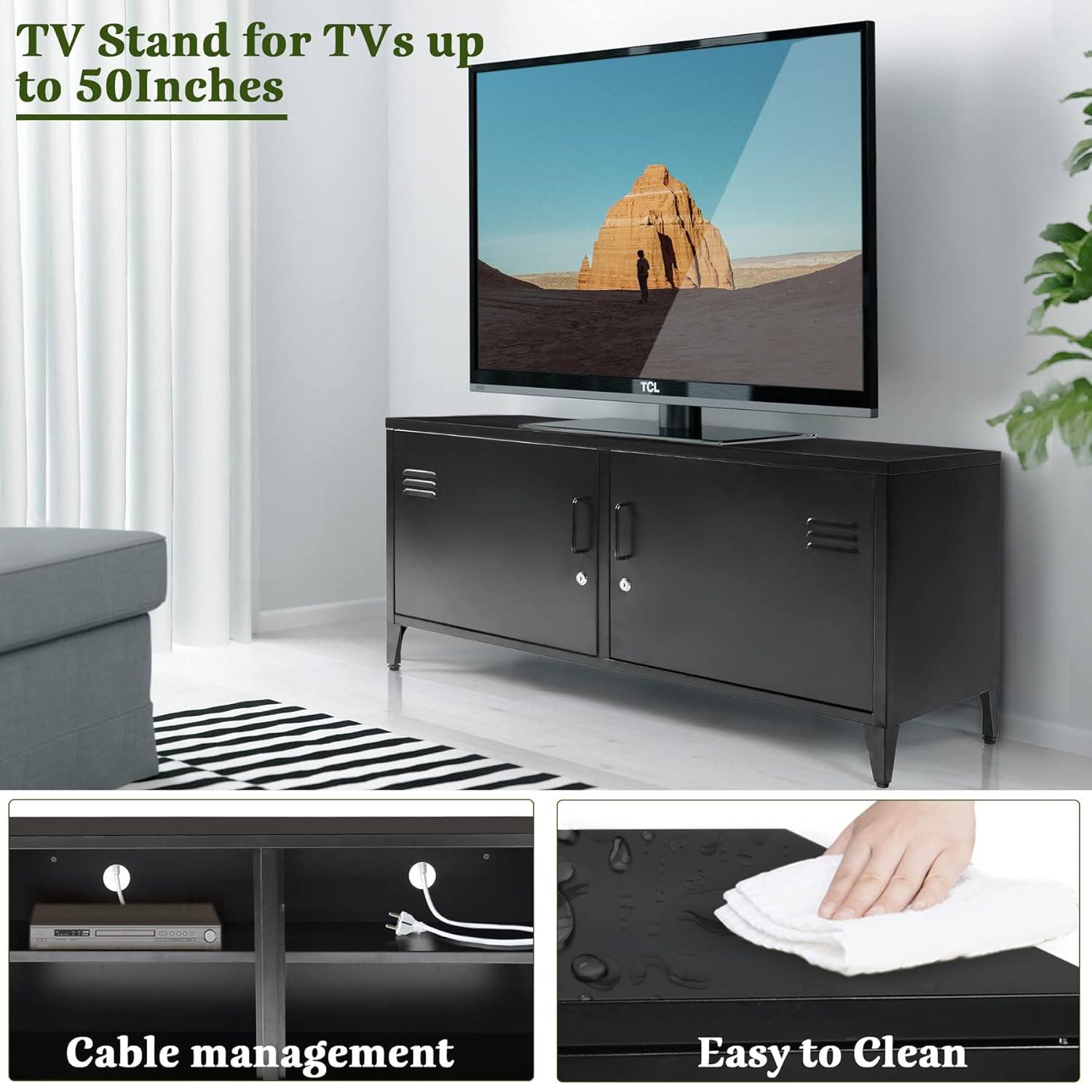 HOPUBUY Metal Storage Cabinet with Lock, Steel Locker Cabinet with Removable Shelves and 2 Locking Doors, Black Storage Cabinets for Home, Garage, Office, Bedroom