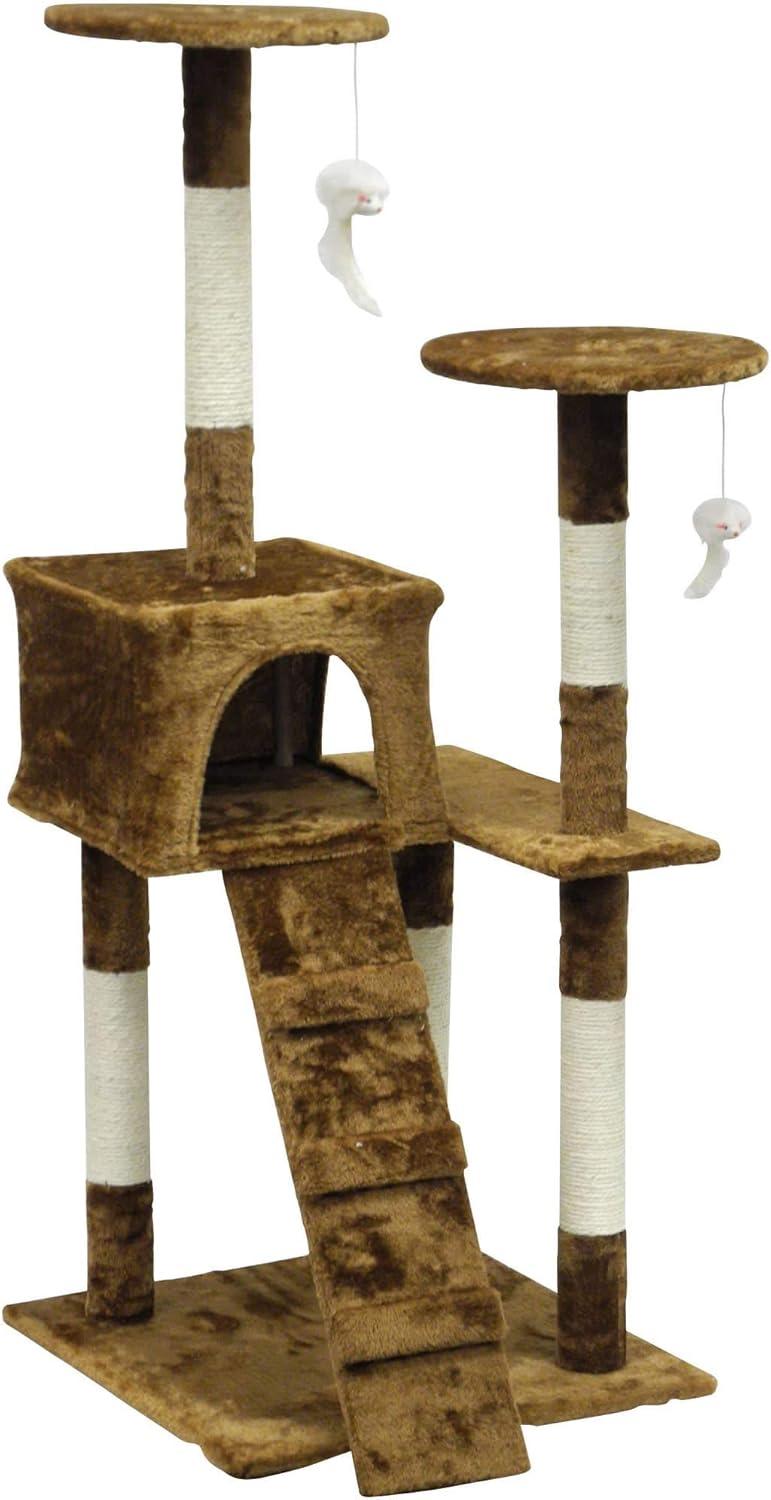 51" Brown Faux Fur Cat Tree Condo with Sisal Posts