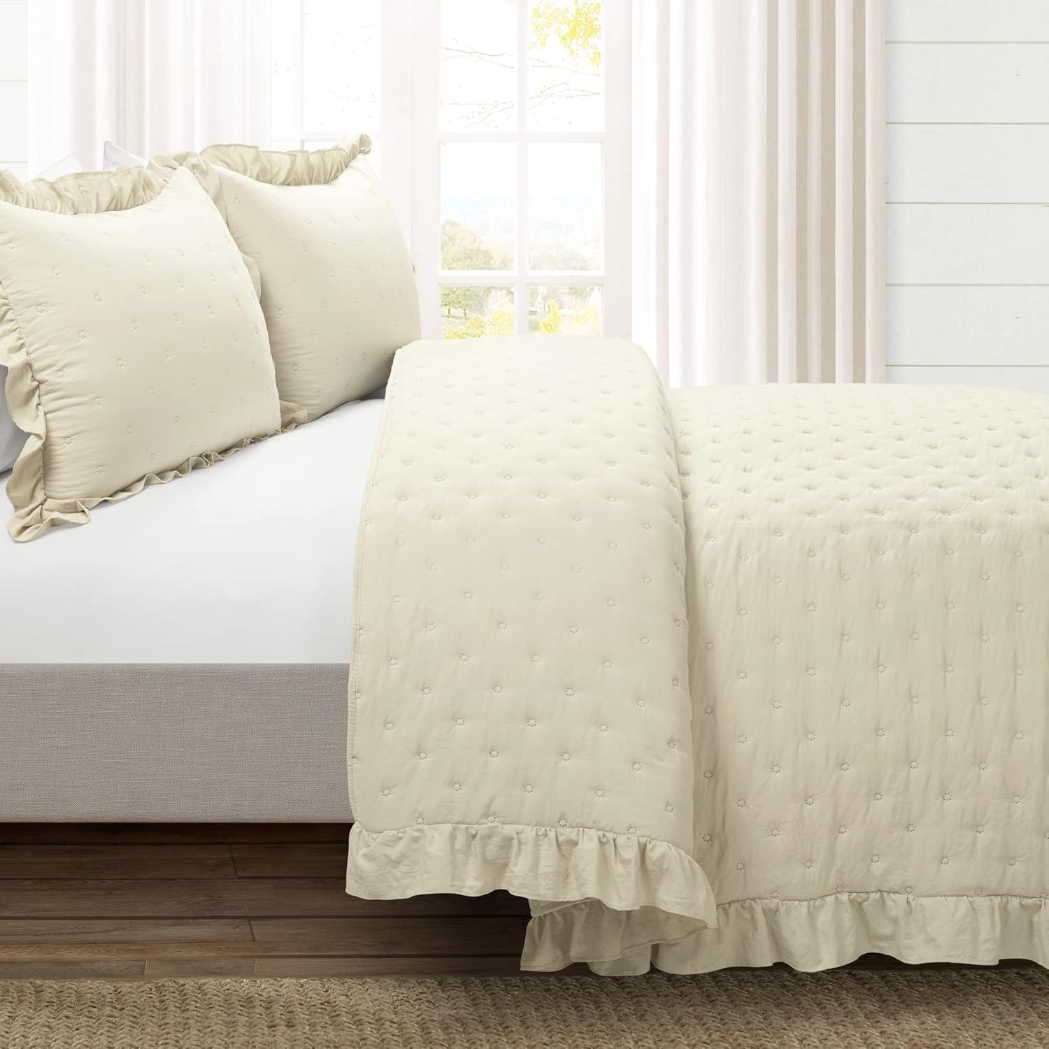 Reyna Ruffle Microfiber Reversible 3 Piece Quilt Set