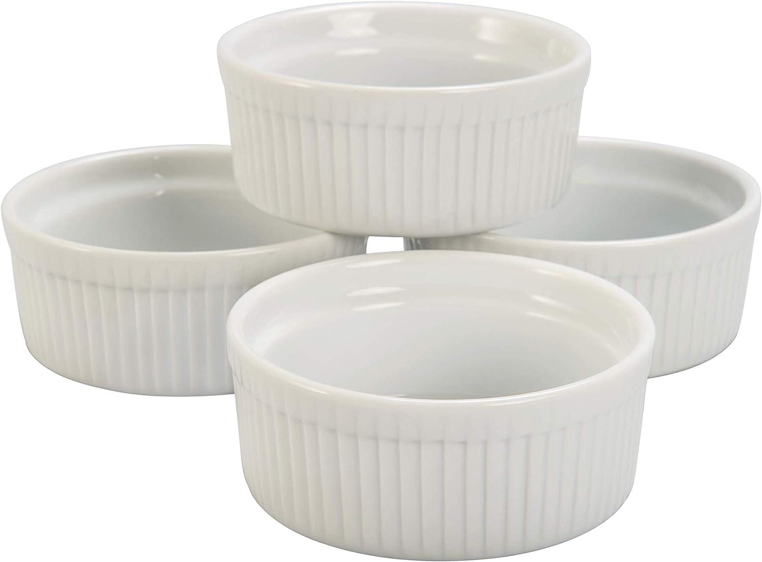 White Porcelain Round Soufflé Ramekins Set with Lids, 4.5 oz