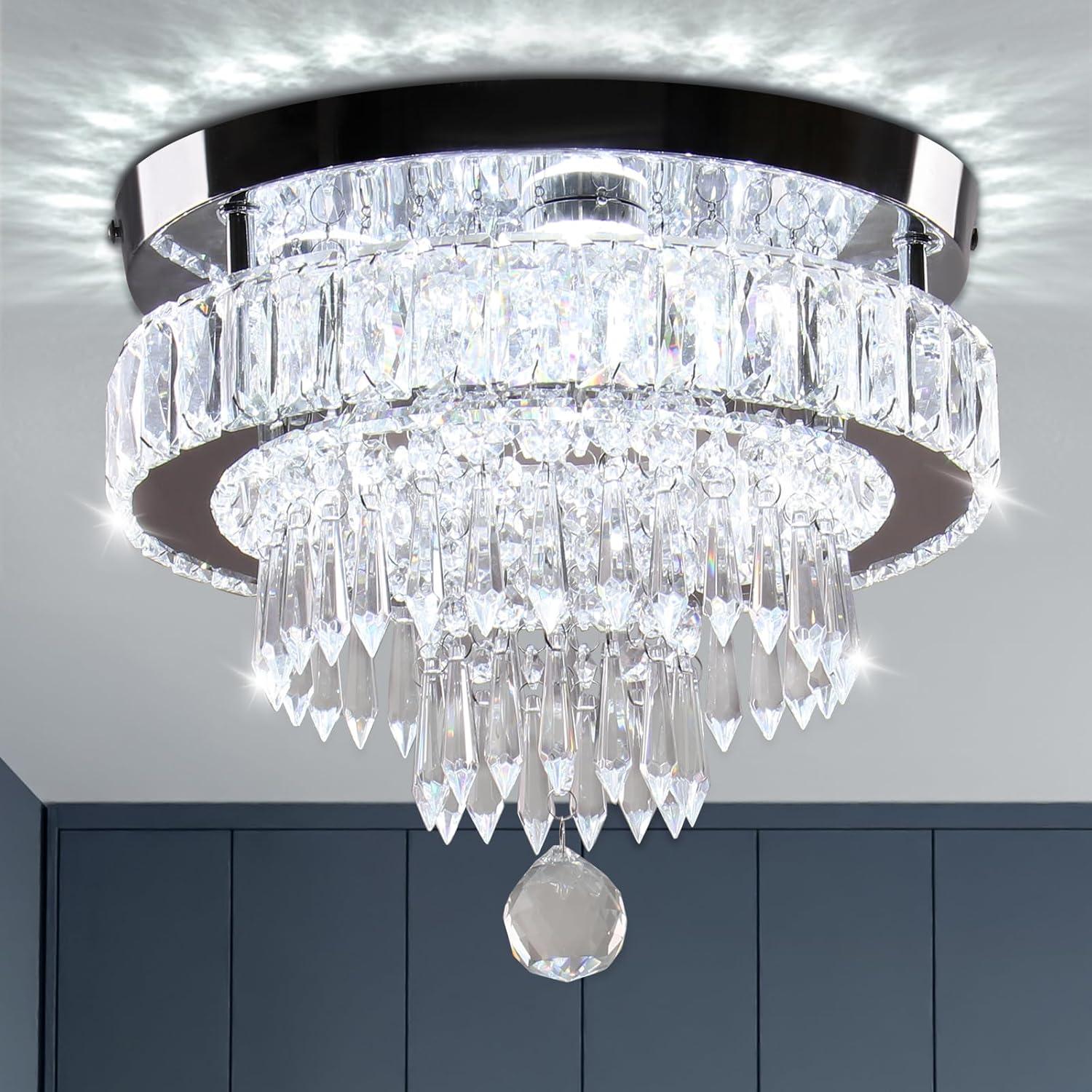 House of Hampton® House of Hampton® 11.8" Crystal Chandeliers Modern Crystal Ceiling Light LED Chandeliers Semi Flush Mount Chandelier Light for Bedrooms Dining Living Room Hallway (6500K Cool White Light)