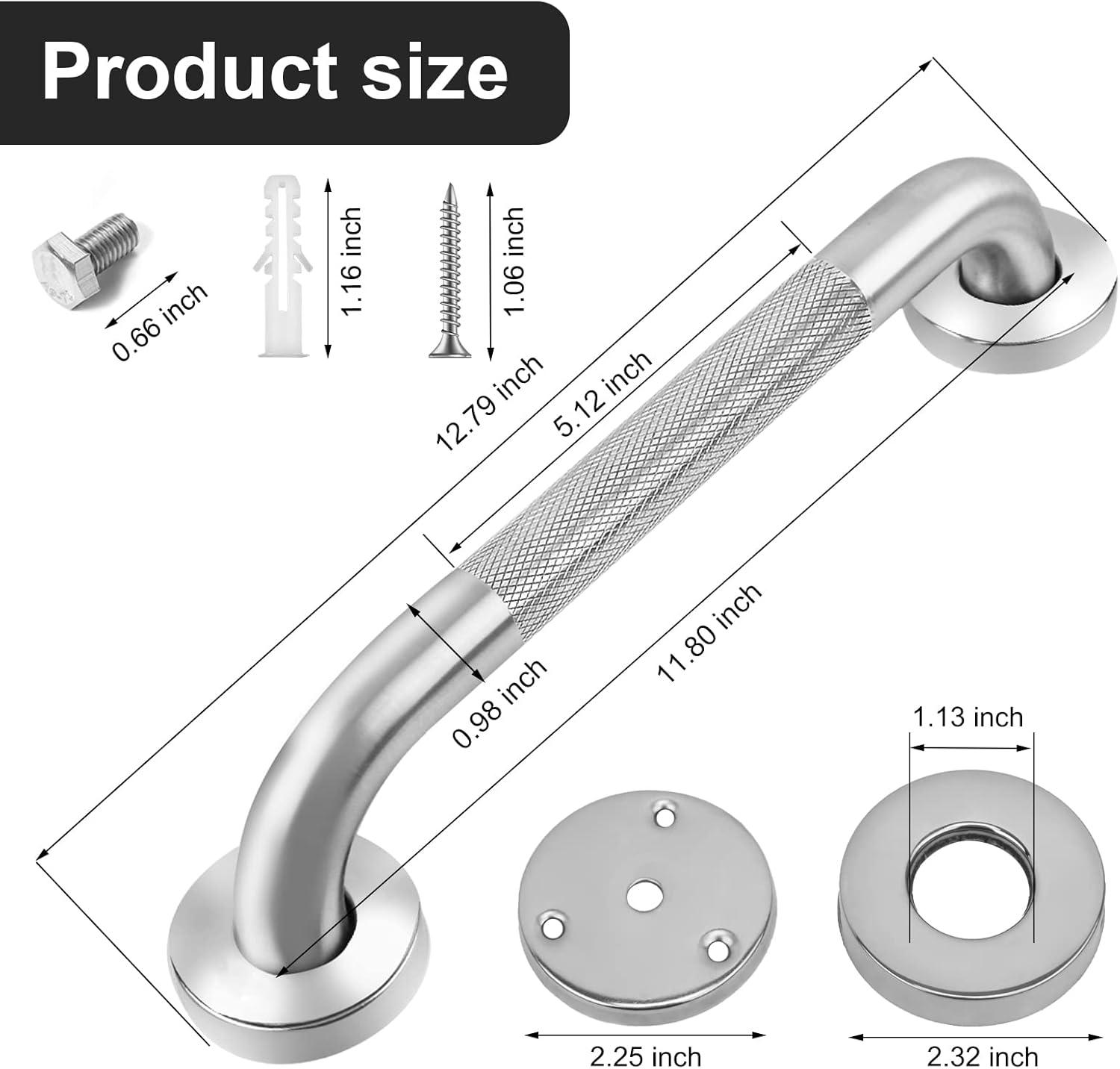 OUSITAID 2 Pack 12 Inch Anti Slip Shower Grab Bar Handle   Chrome Stainless Steel Bathroom Grab Bar  Knurled Bathroom Balance Bar Safety Hand Rail Support Handicap Elderly Injury Senior A