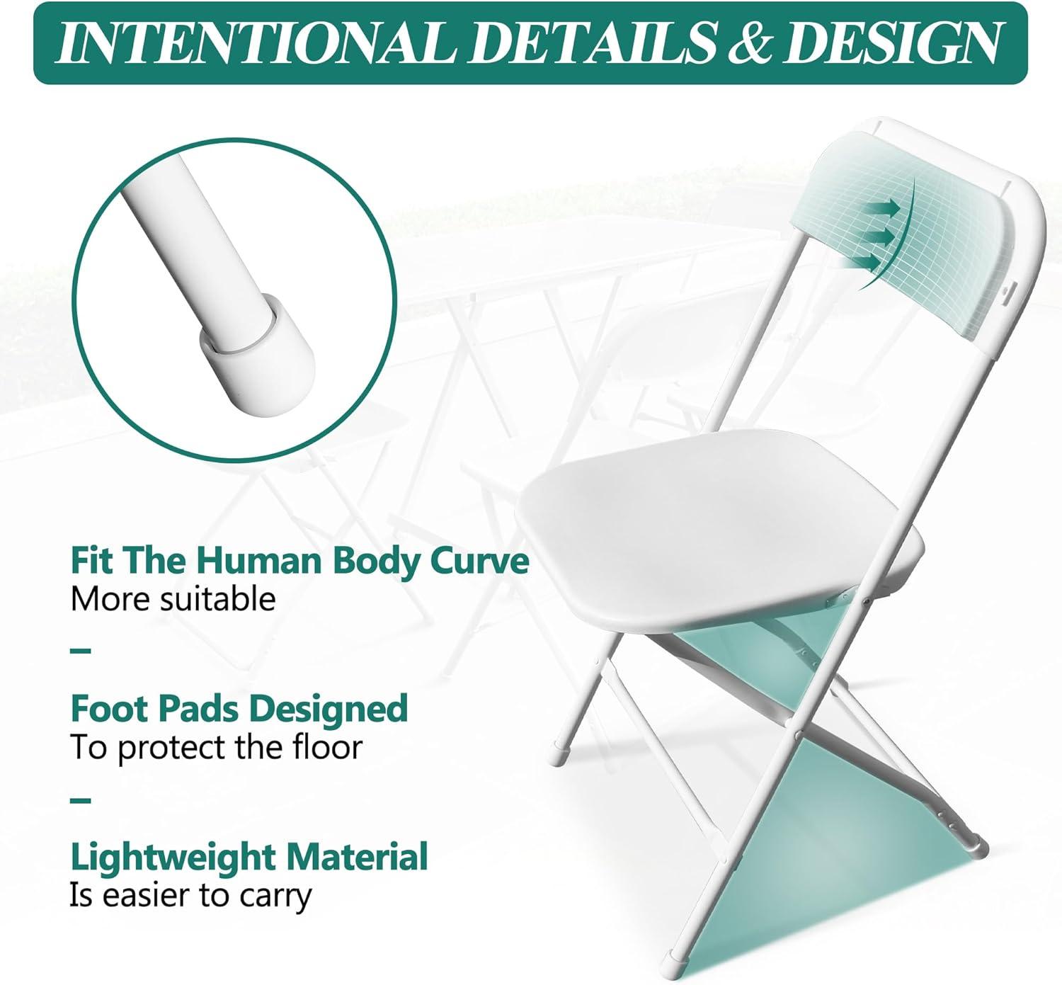 COVERONICS 10 Pack Plastic Folding Chair, Portable Steel Frame Party Chairs Seating, Indoor/Outdoor Stackable Commercial Chair for Home, Office, Weddings & Events, 550lbs Weight Capacity, White