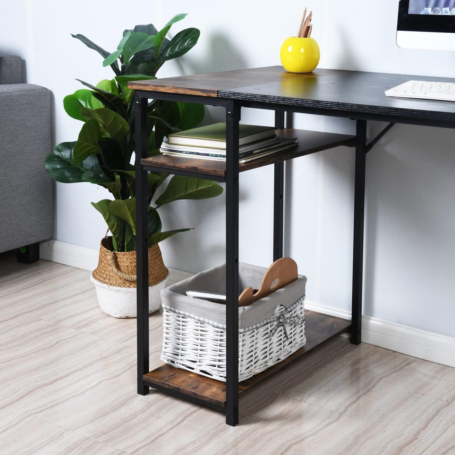 Rustic Brown and Black Wood Writing Desk with Shelves