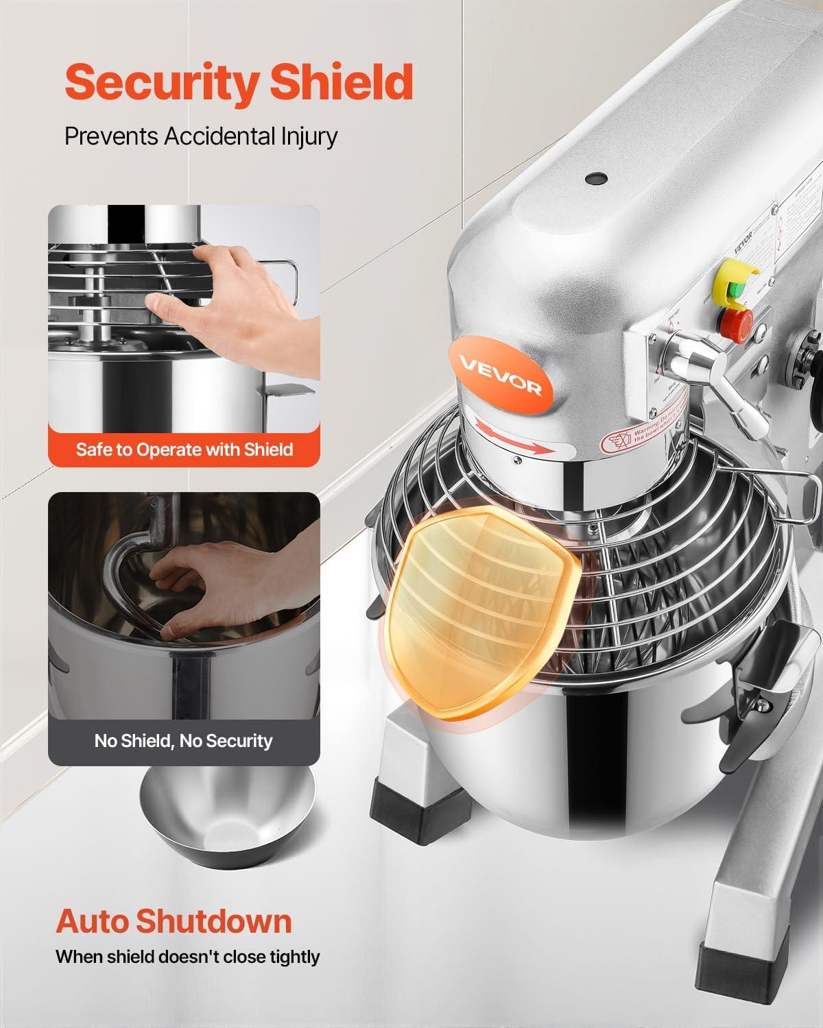 Happybuy 15Qt Commercial Food Mixer with Timing Function， Commercial Mixer 500W Stainless Steel Bowl Heavy Duty Electric Food Mixer Commercial with 3 Speeds Adjustable, Perfect for Bakery Pizzeria