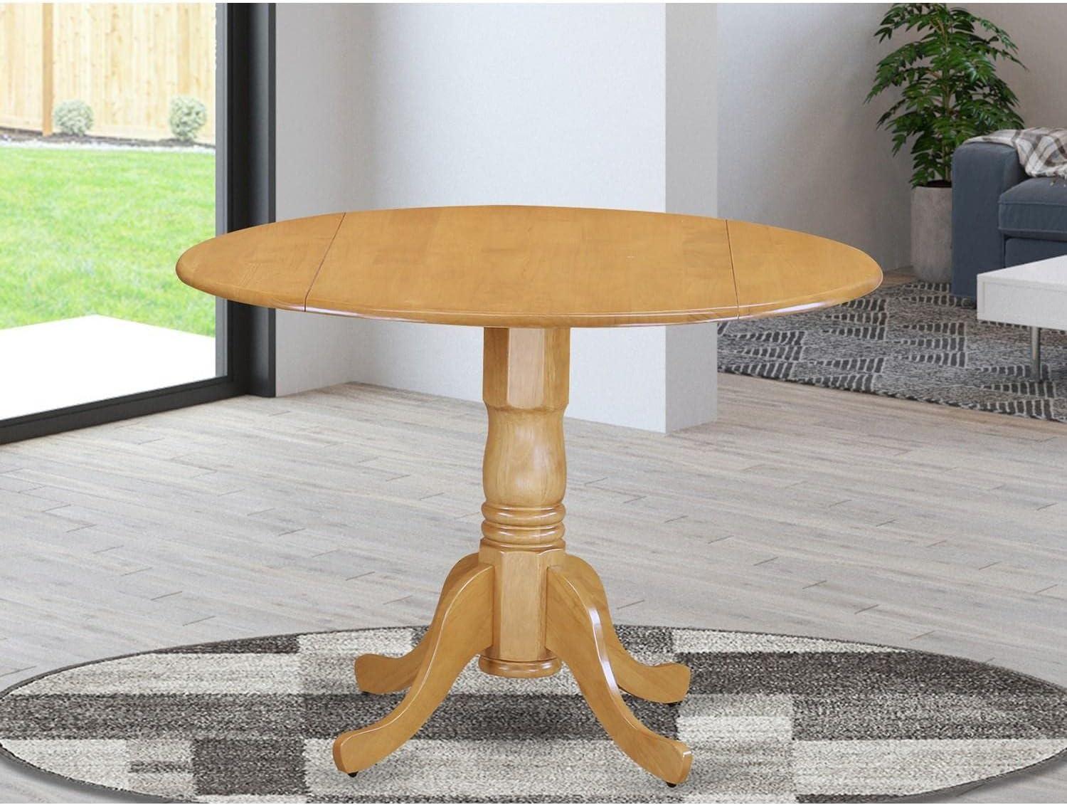 East West Furniture Dublin Wood Dining Table with Pedestal Legs in Oak